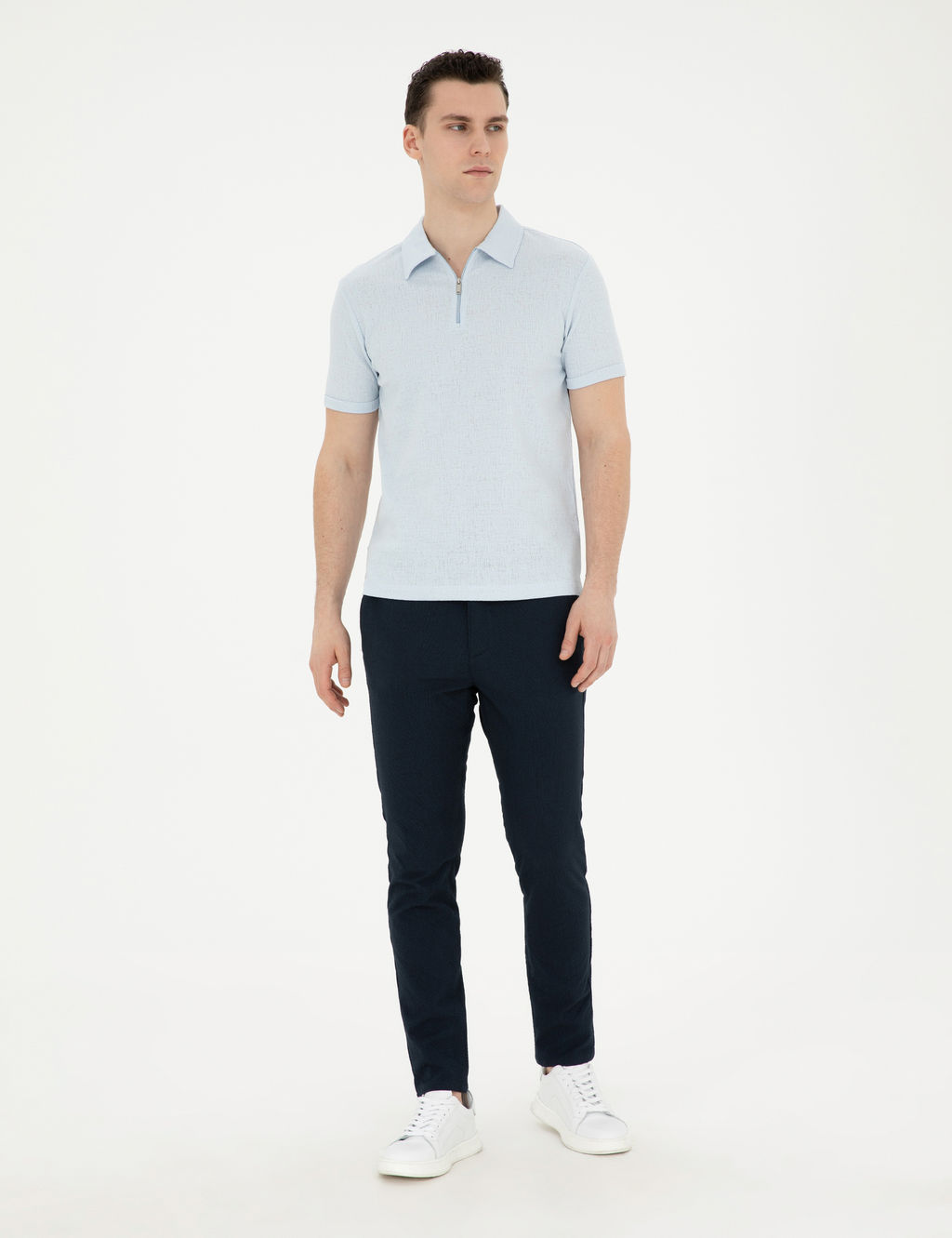 Lacivert Slim Fit Gofre Ba_c_kl_ Kanvas Pantolon