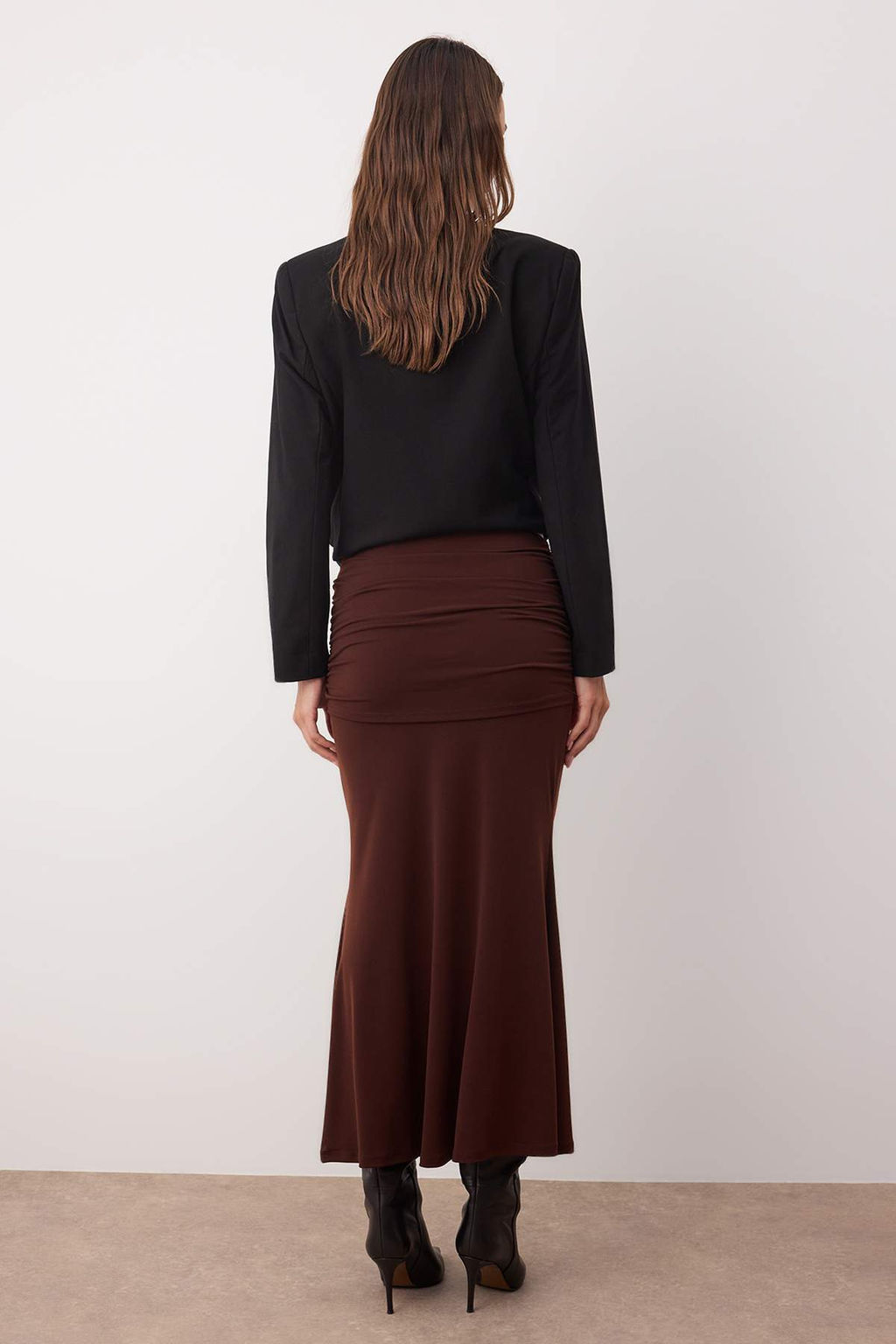 Kahverengi Buzgu/Drape Detayl? Maxi Esnek Orme Etek TWOAW26ET00066
