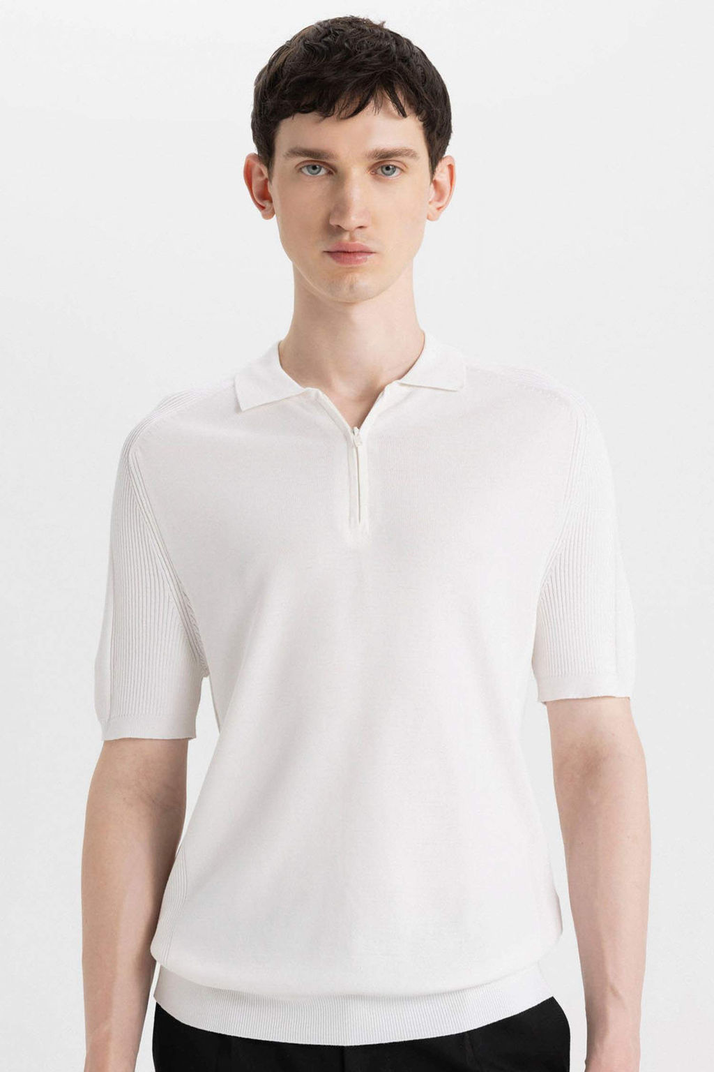 Slim Fit Dar Kesim K?sa Kollu Basic Duz Triko Polo Tisort - Defacto фото 6