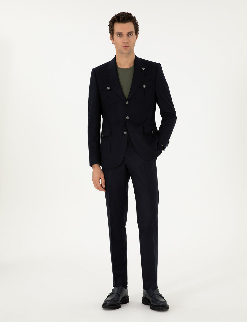 Темно-синие тканевые брюки узкого кроя - Cacharel фото 3