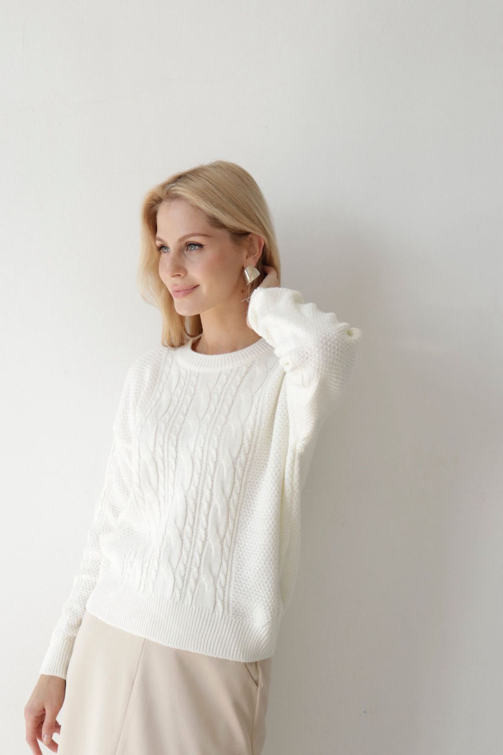Белый джемпер с косами из хлопка и шерсти мериноса - Martichelli фото 3