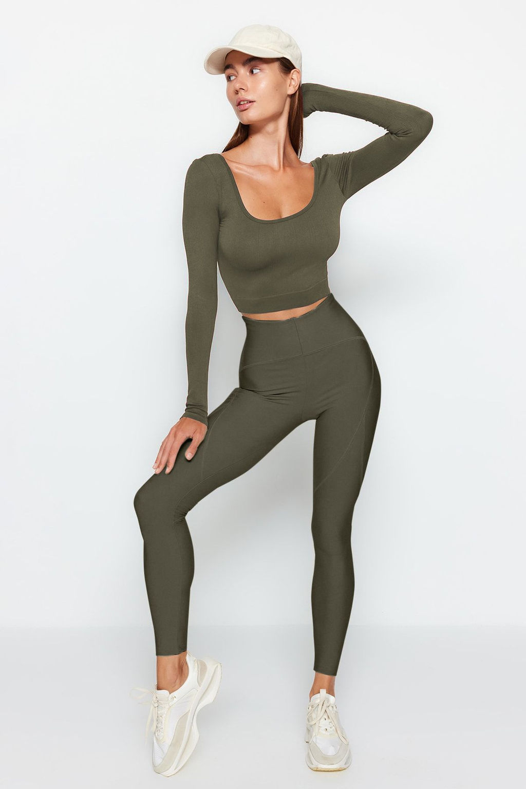 Trendyolmilla Bej Seamless/Dikissiz Crop Ekstra Esnek Orme Spor Ust/Bluz TWOAW22BZ0450  фото 21