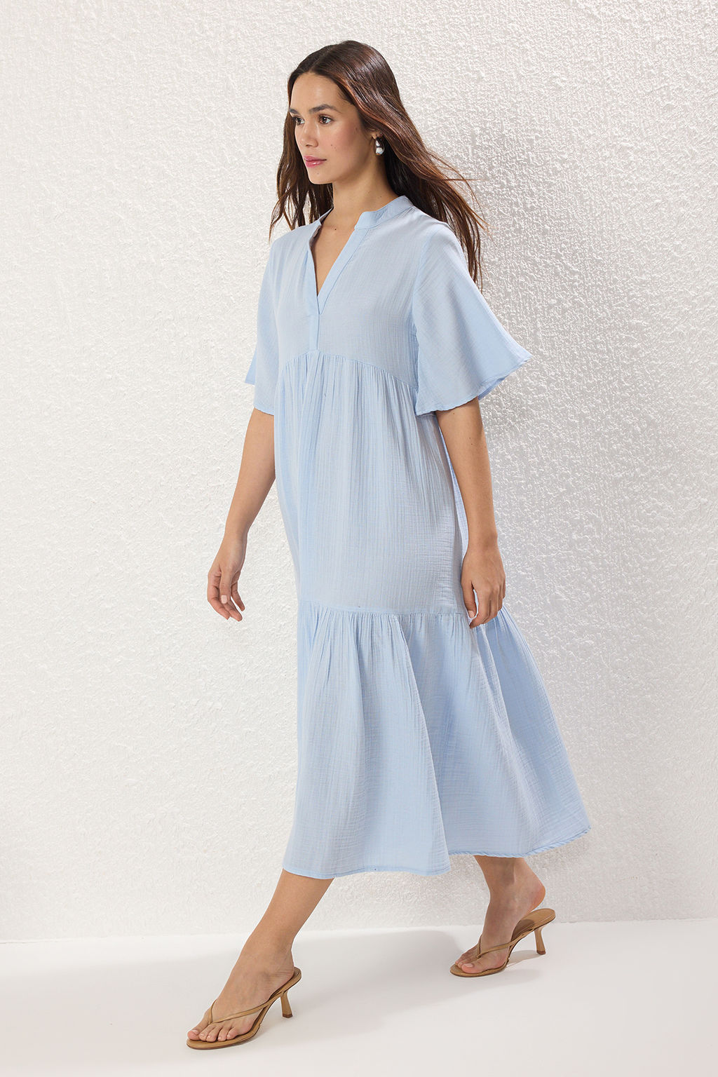 TRENDYOLMILLA Haki Muslin Genis Kesim Midi Dokuma Elbise TWOSS25EL00209  фото 2