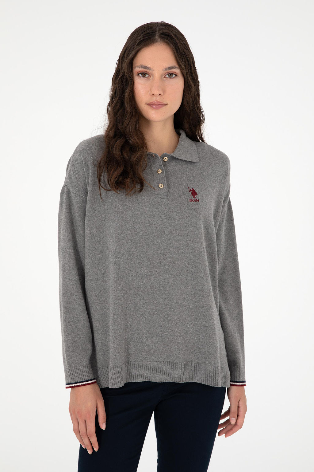 Женский серый меланжевый свитер Неожиданная скидка в корзине - U.s. polo assn фото 3