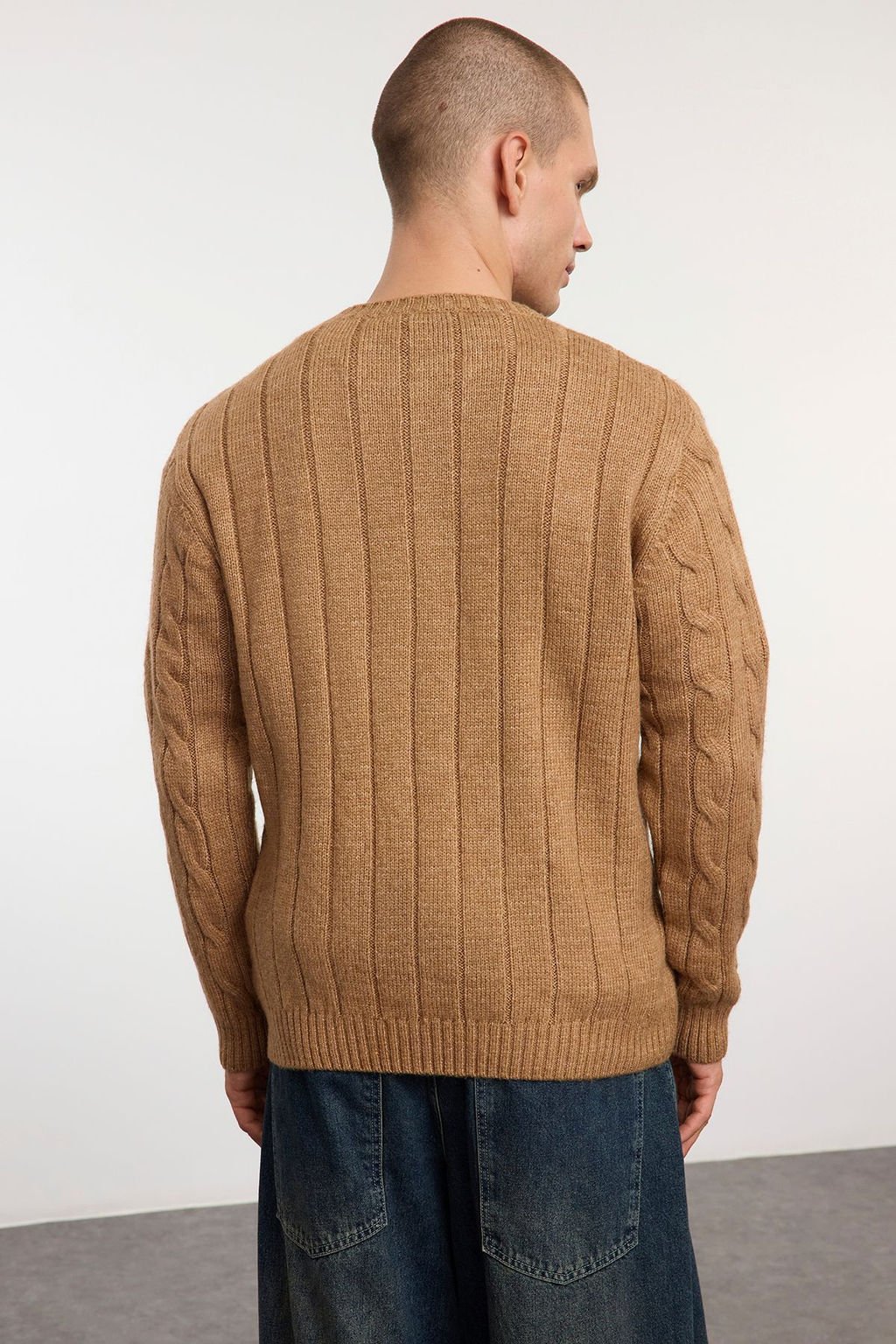 TRENDYOL MAN Camel Unisex Regular Fit Couple/Cift Bisiklet Yaka Sac Orgu Triko Kazak TMNAW25KZ00005 - Trendyolmilla фото 6