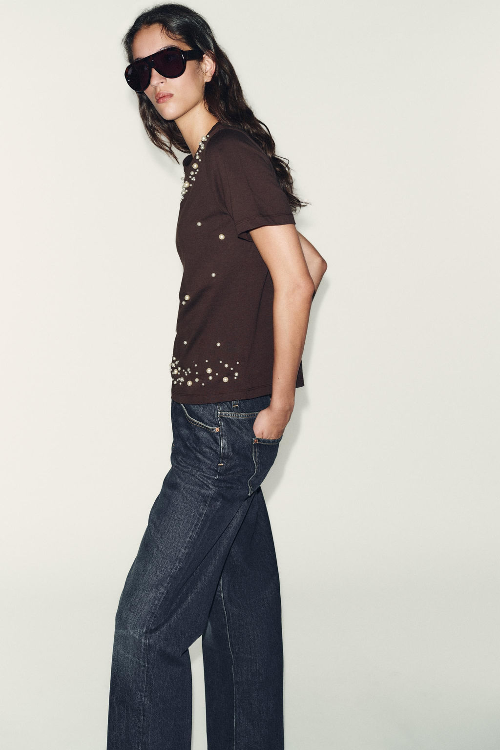 SHORT SLEEVE FAUX PEARL T-SHIRT - Zara фото 3