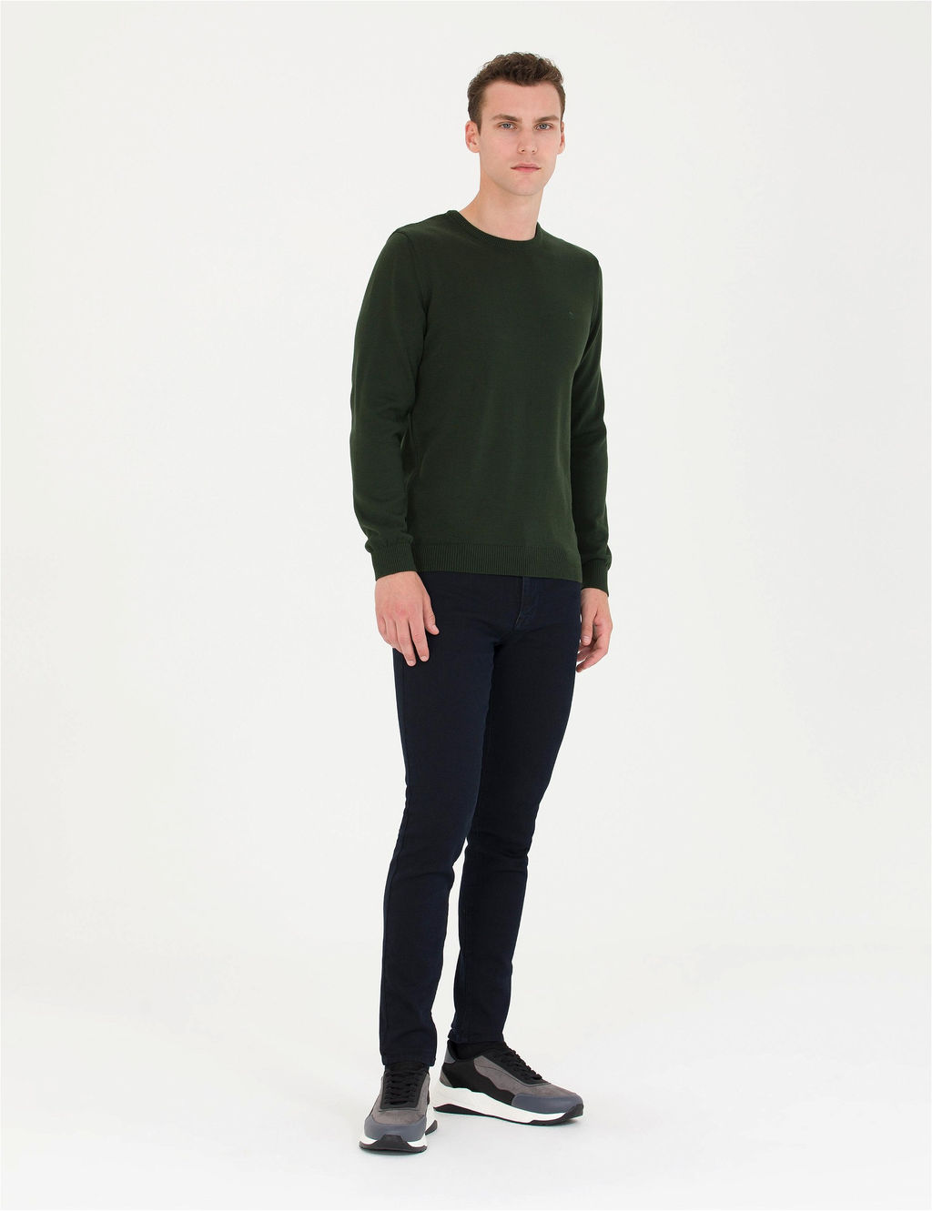 Koyu Ye_il Slim Fit Bisiklet Yaka Basic Triko Kazak - Pierre cardin фото 4