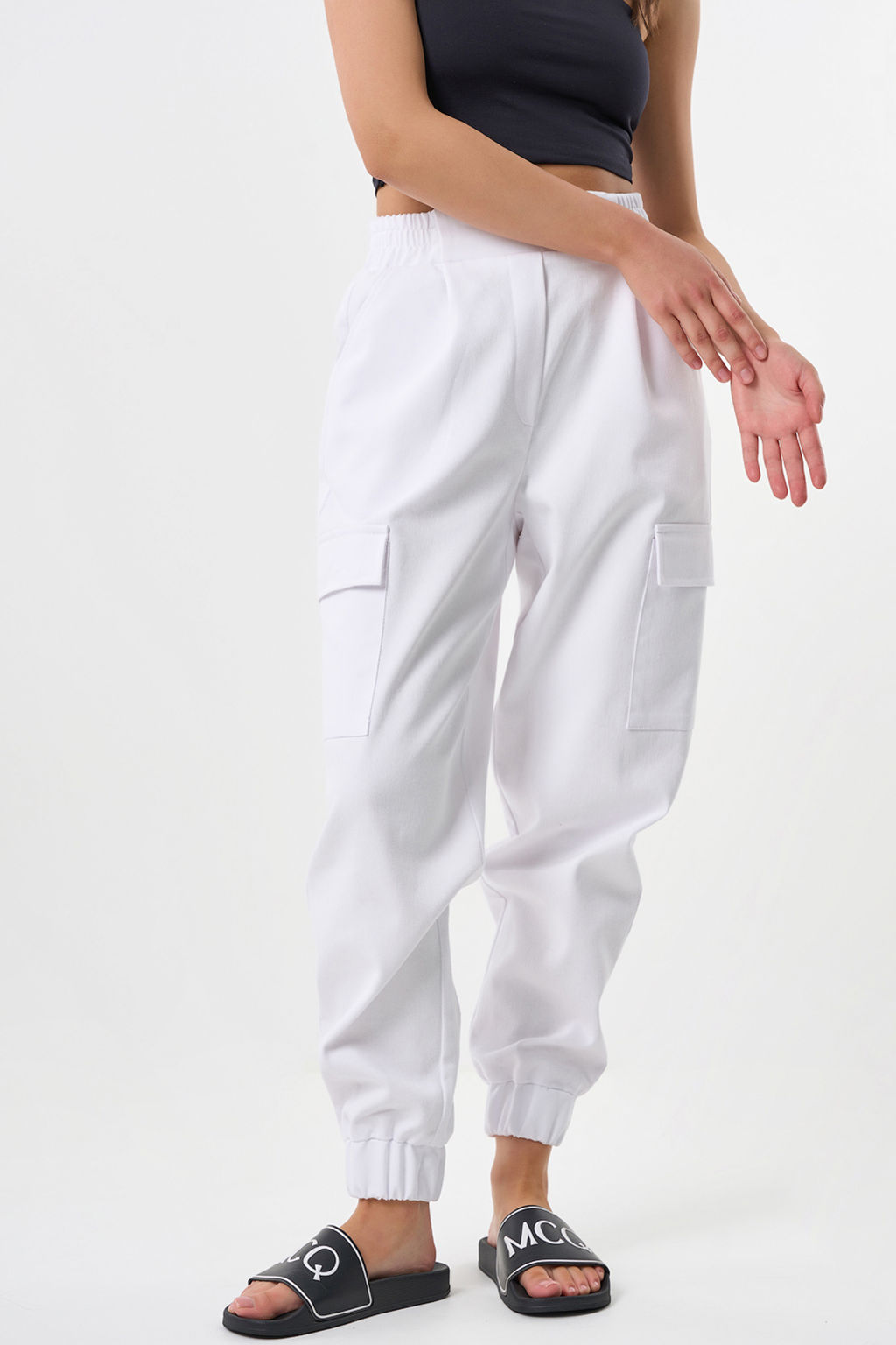 Брюки карго из плотного хлопка под деним белые