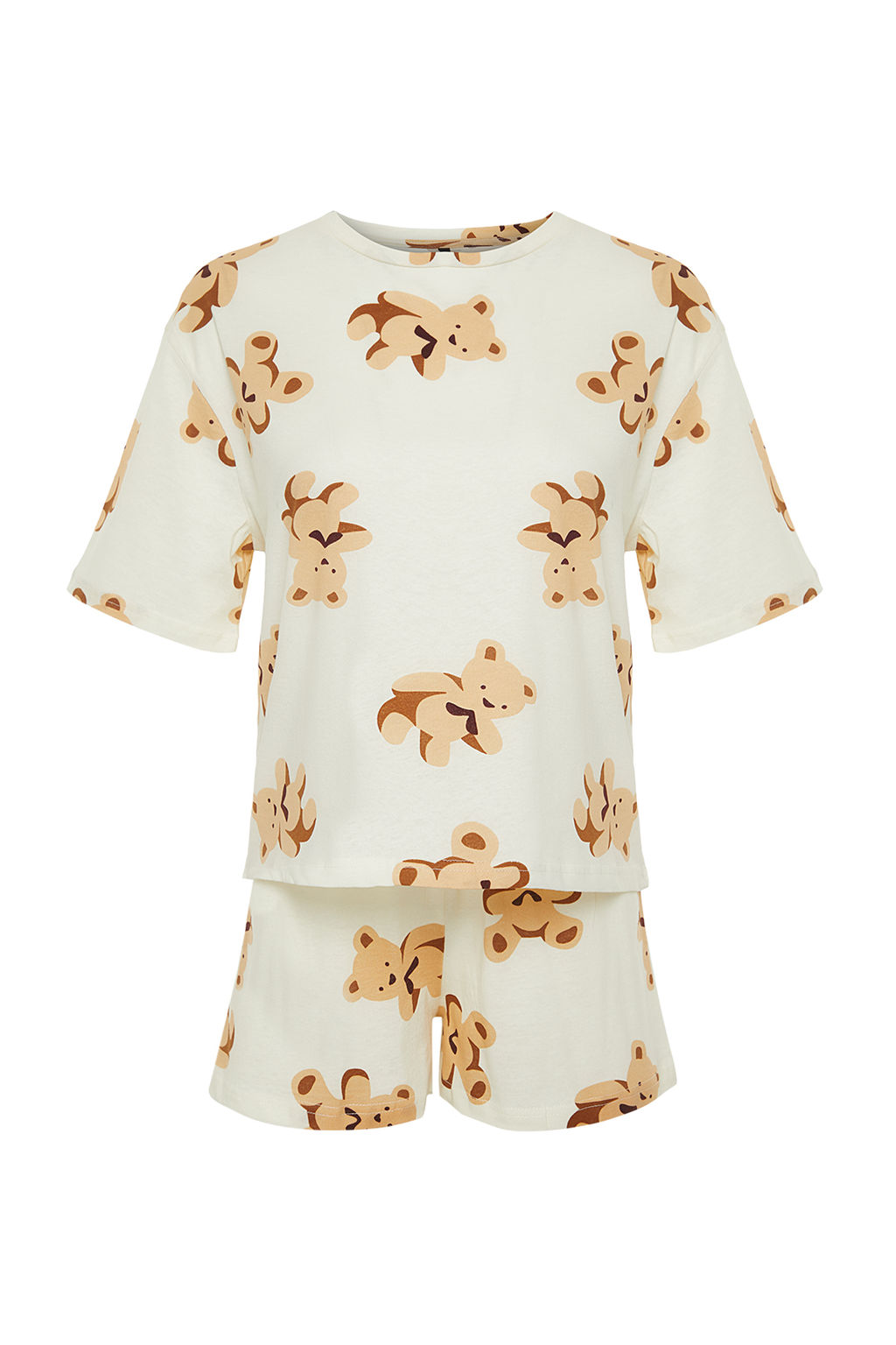 Ekru %100 Pamuklu Ay?c?kl? Sortlu Orme Pijama Tak?m? THMSS24PT00000