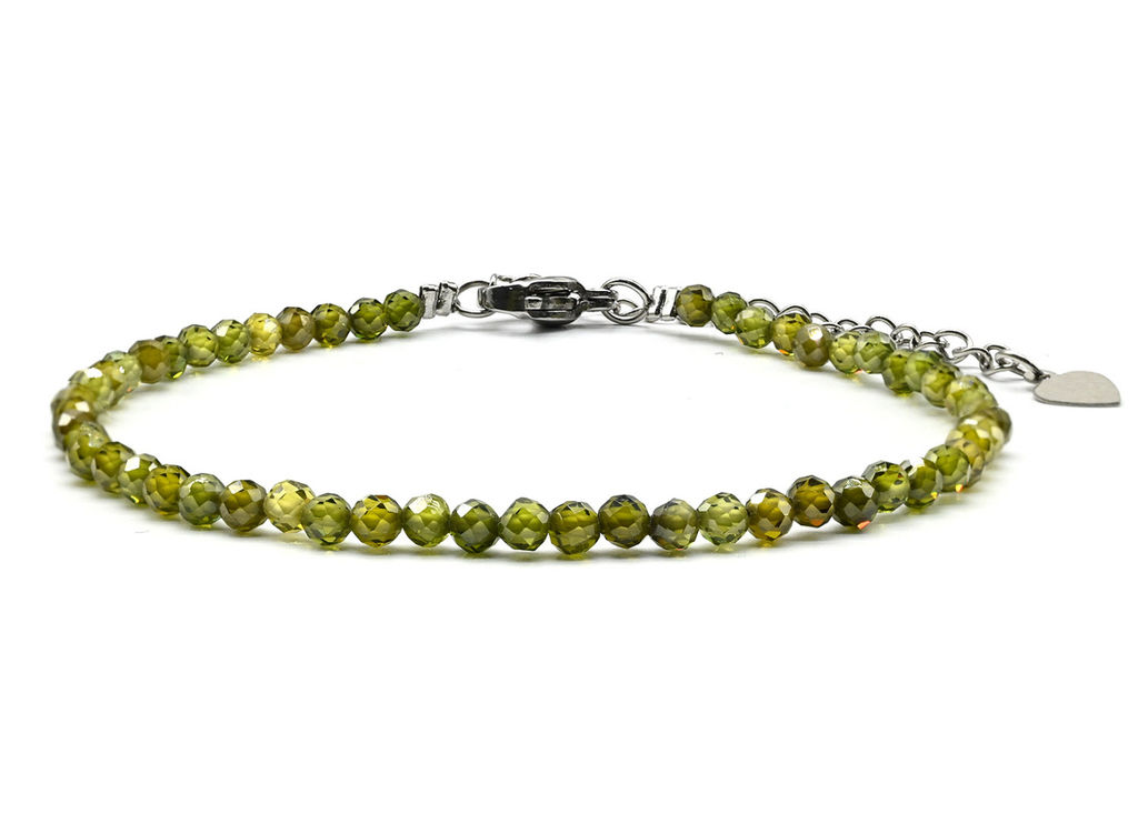 Браслет из фианитов шарик гр.3мм цв.оливковый, 17см