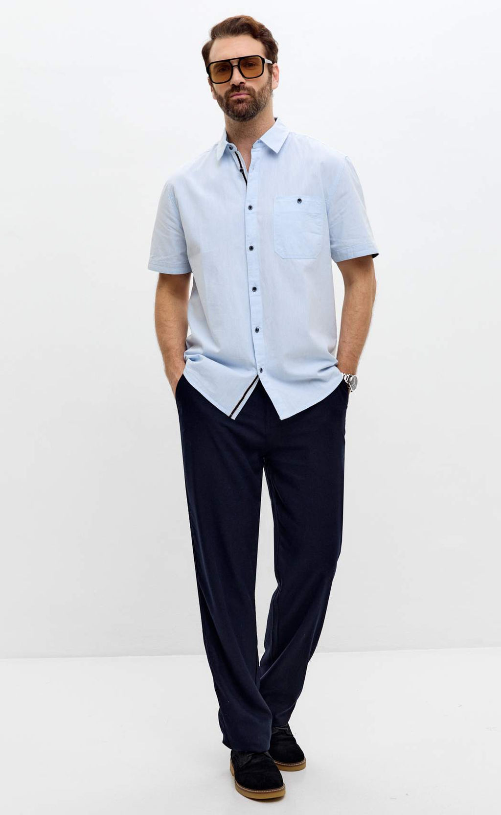 Рубашка к/р лен F611-0485 l.blue - Fine joyce фото 10