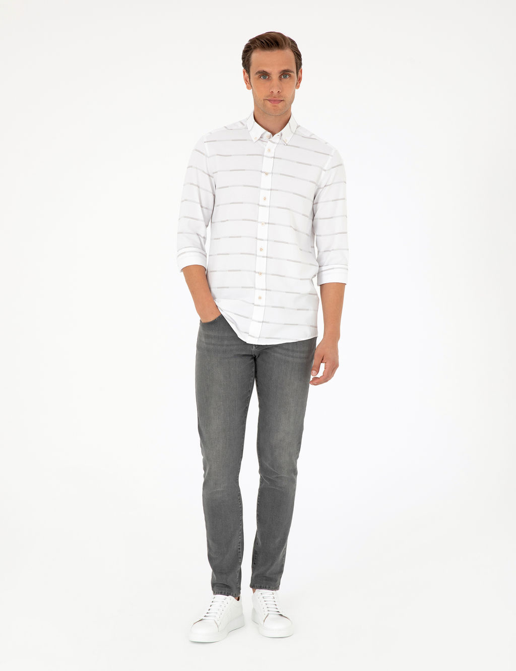 Bej Slim Fit Uzun Kollu G_mlek