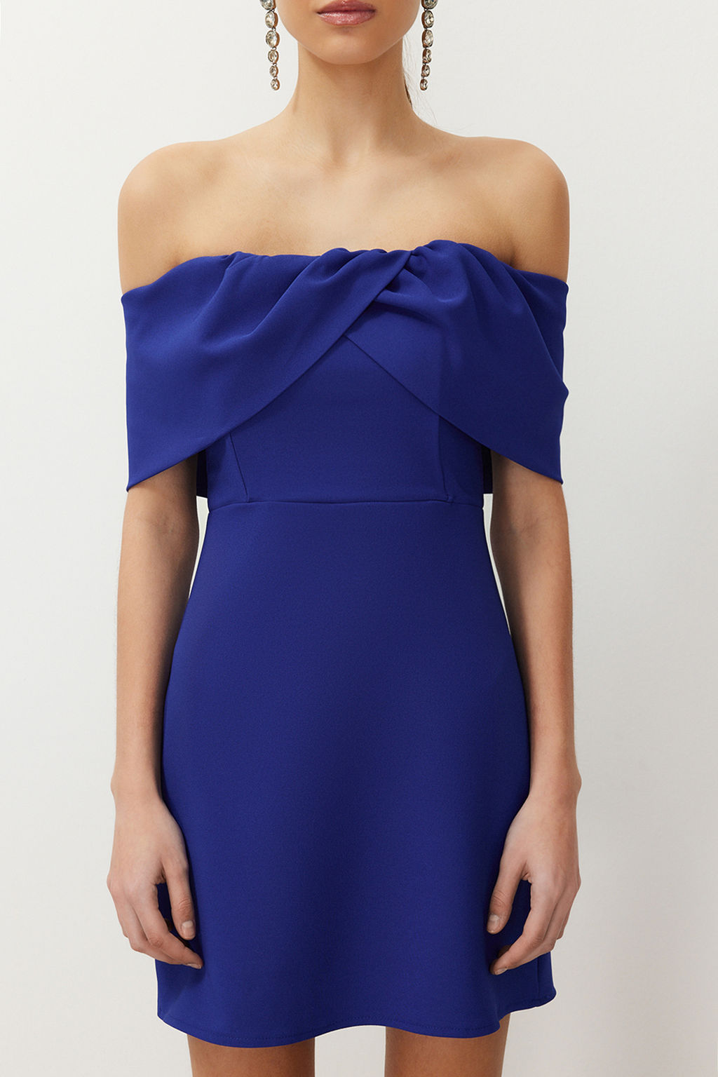 TRENDYOLMILLA Siyah Carmen Yaka Dokuma K?sa Elbise TPRSS24EL00154 фото 20