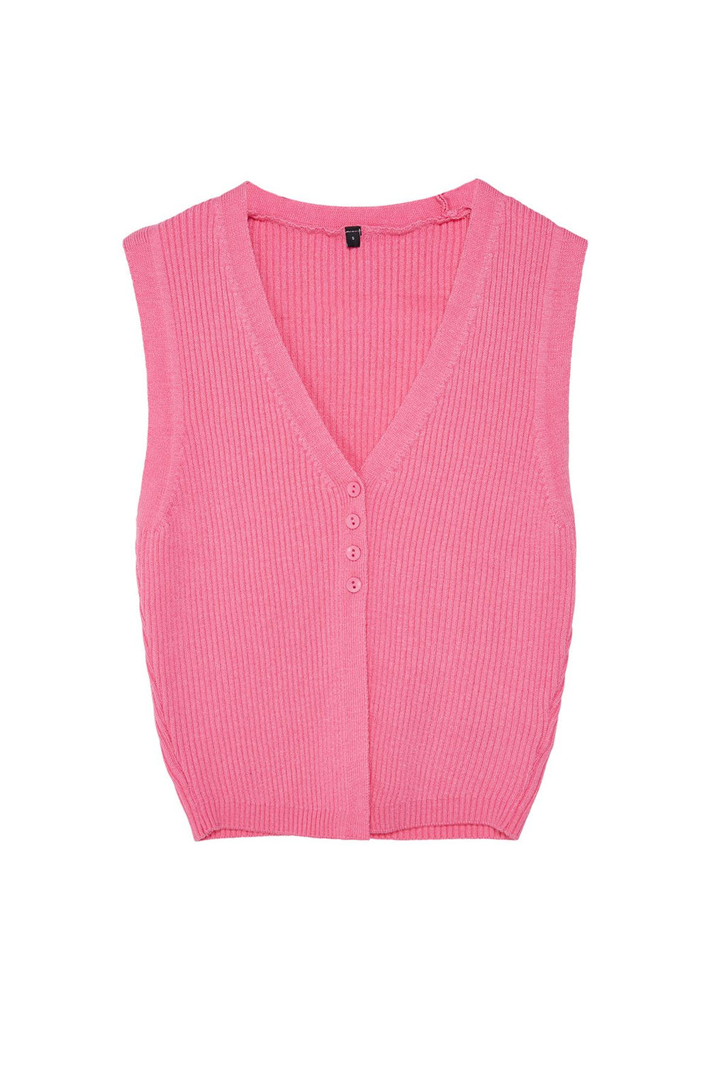 Pembe Premium Iplik / Ozel Iplik Crop Triko Yelek TWOSS24BZ00258