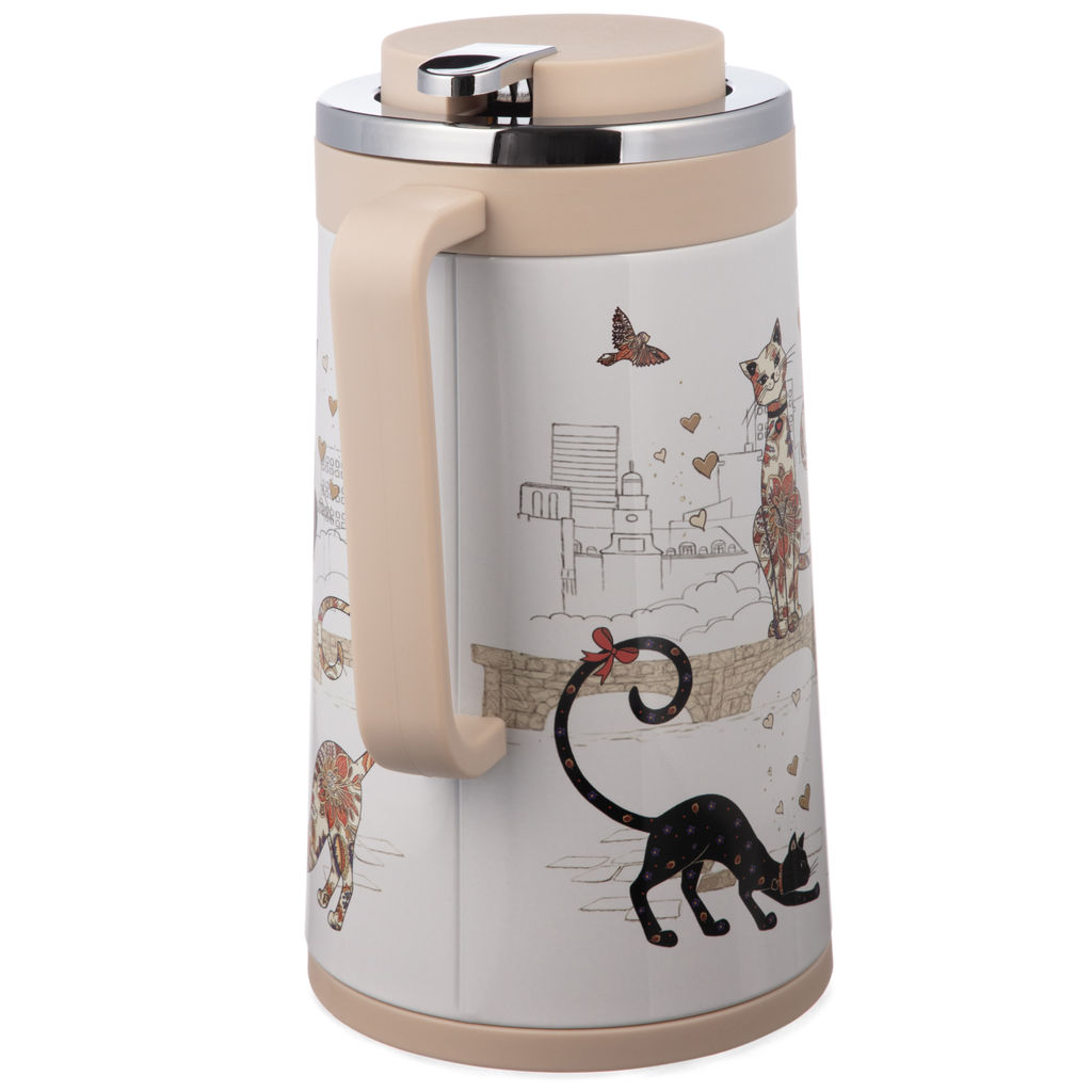 ТЕРМОС СО СТЕКЛЯННОЙ КОЛБОЙ, 950 МЛ, КРЫШКА С КЛАПАНОМ, СЕРИЯ ПАРИЖСКИЕ КОТЫ