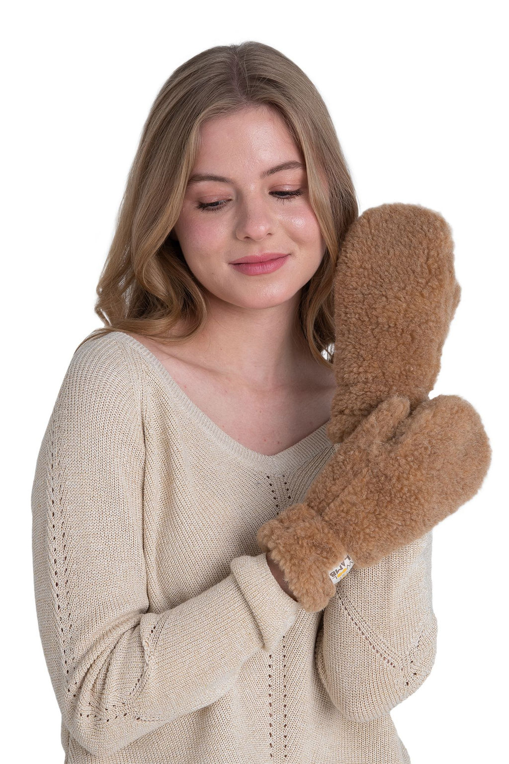 Варежки меховые на резинке ВАНИЛЬ - Woollamb фото 44