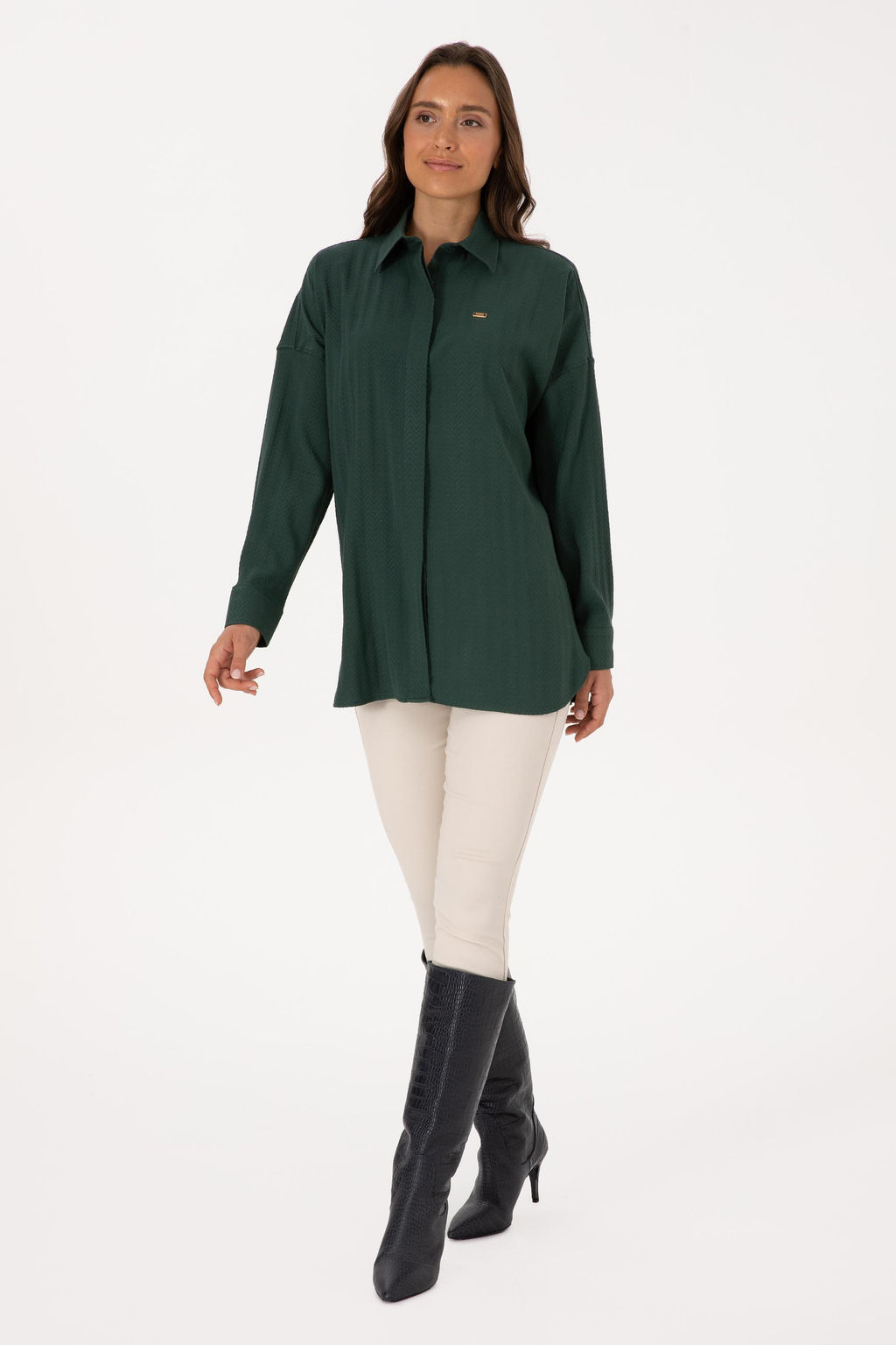 Kad_n Koyu Ye_il Uzun Kollu Oversize Desenli G_mlek - U.s. polo assn фото 4