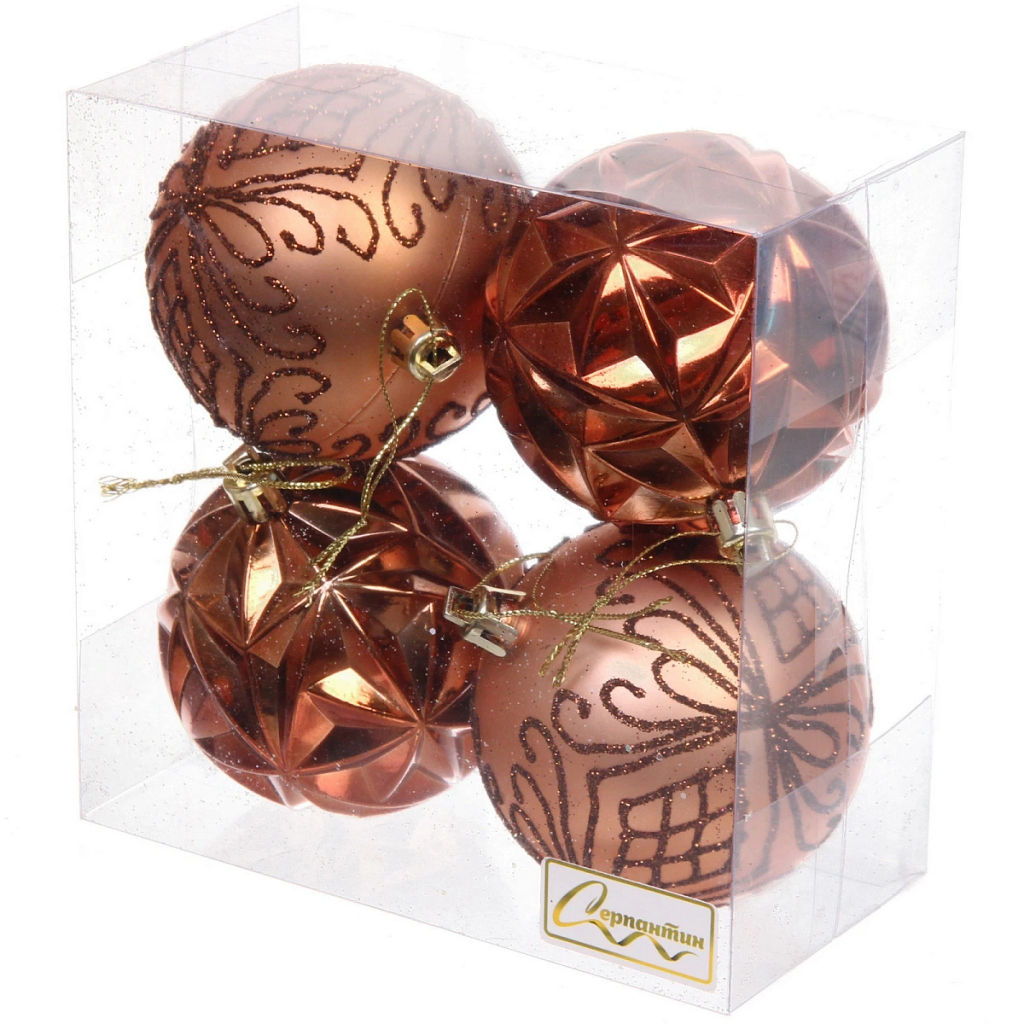 Цена за 2 шт. Новогодние шары 7 см (набор 4 шт) "Симфония леса", шоколад/шампань