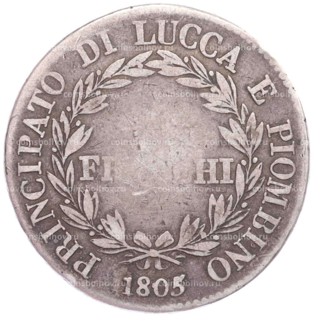 Монета 5 франков 1805 года Лукка и Пьoмбино