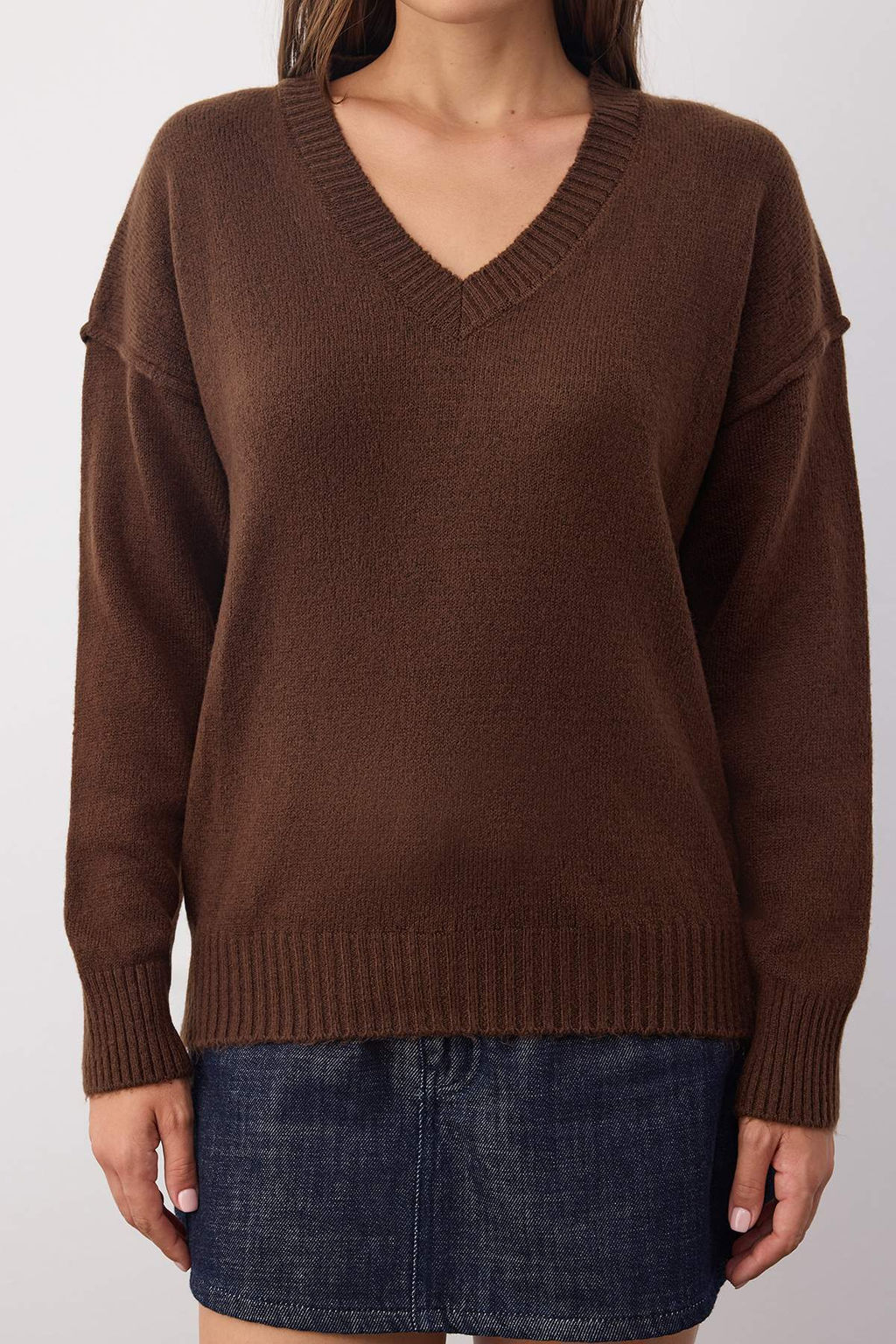 Wardrobe Essentials Kahverengi Yunlu Premium IplikBasic Genis Kal?p Triko Kazak | TWOAW26KZ00068 - Trendyolmilla фото 3