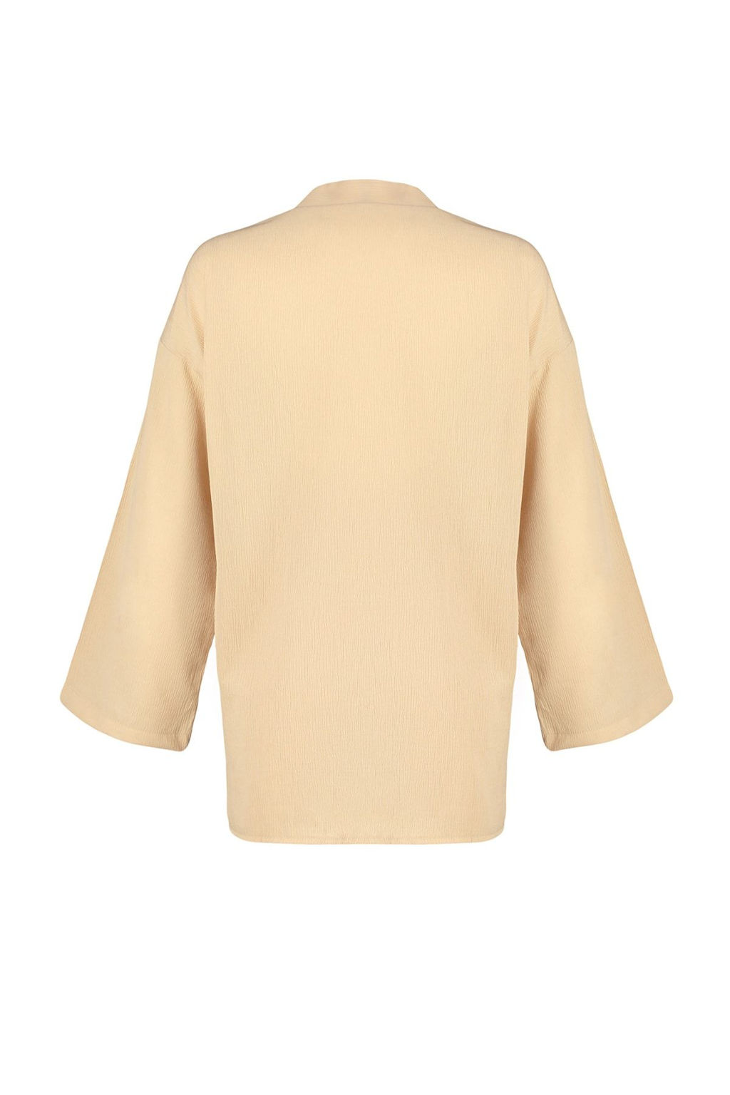 Plaj Giyim Bej Dokuma Yuksek Bel Mini Kimono-Sort Tak?m TBESS23AU00089