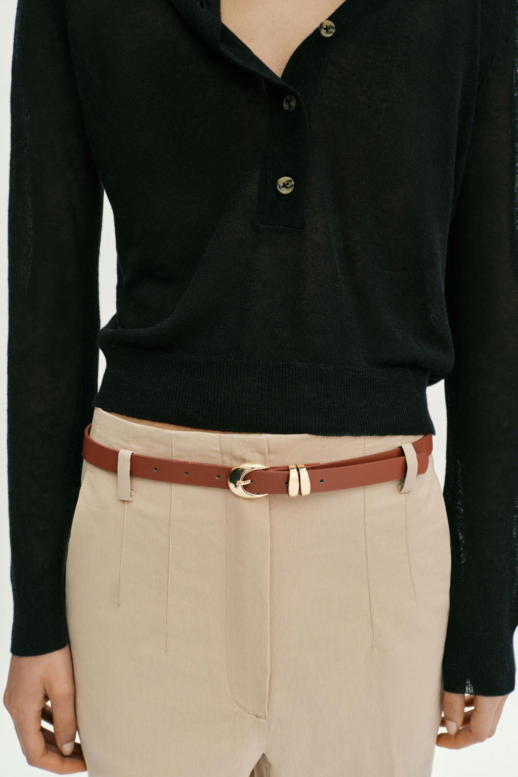 PANTAL?N TIRO ALTO CINTUR?N / Camel claro - Zara фото 6