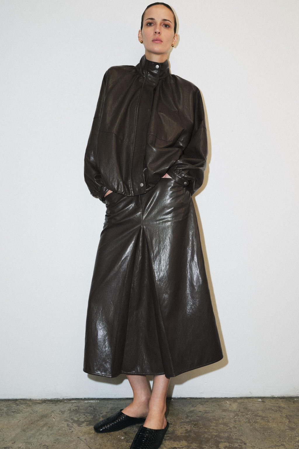 ZW COLLECTION LEATHER EFFECT BOMBER JACKET - Zara фото 29