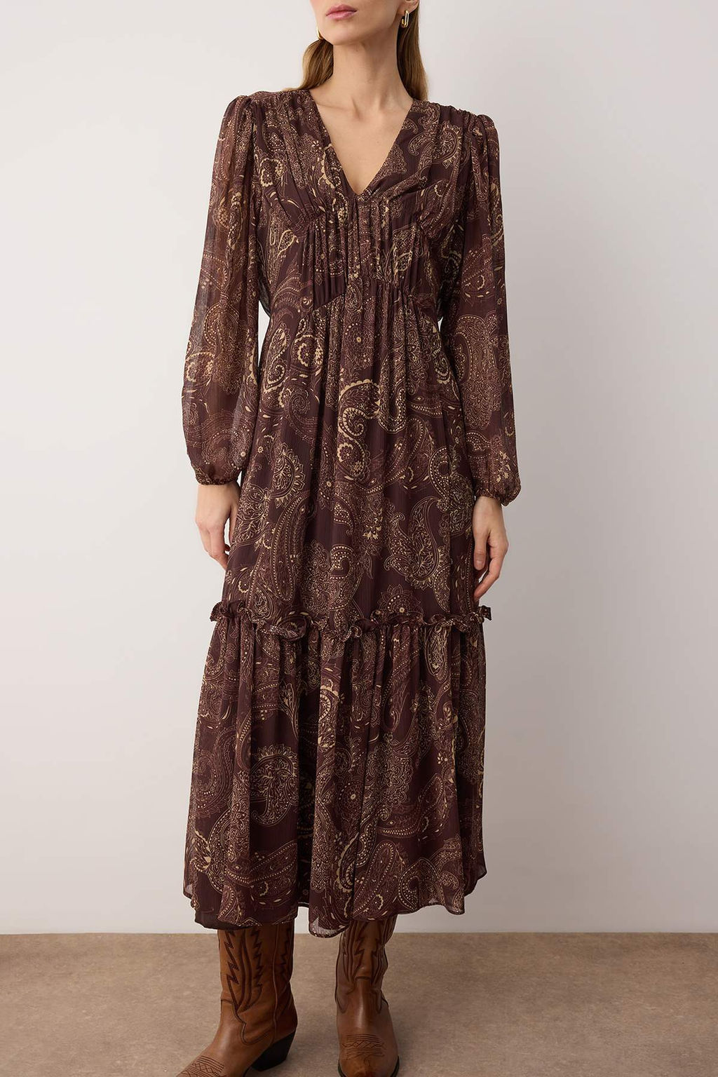 Cok Renkli Sal Desen Maxi Dokuma Elbise TWOAW26EL00348 - Trendyolmilla фото 3