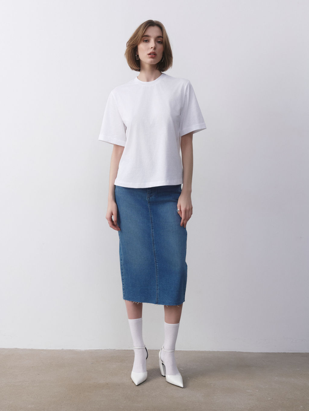 CONTE CON-633 Джинсовая юбка-midi с разрезом и необработанным краем blue