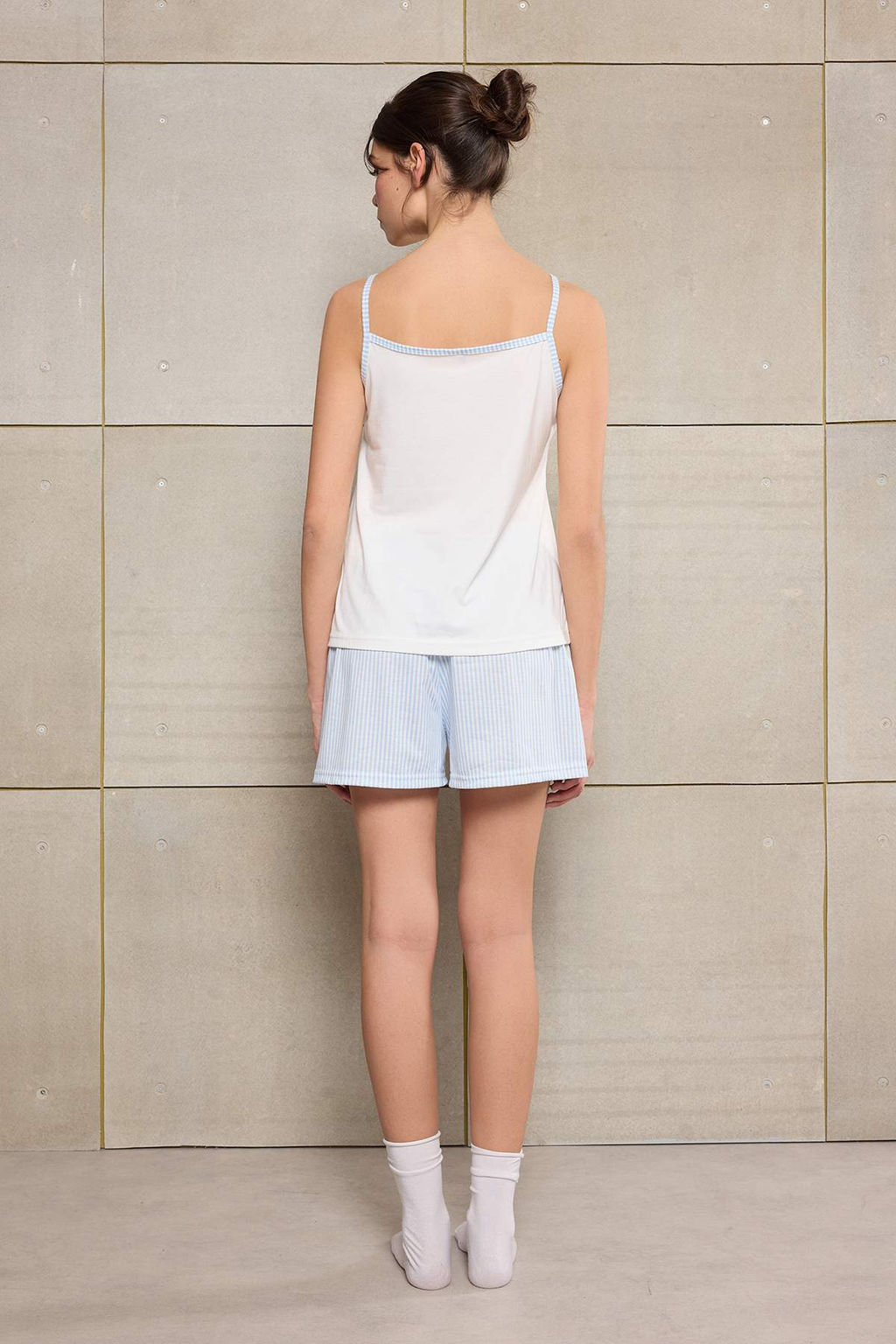 Beyaz-Mavi Bask?l? Cizgili Bel Detayl? Orme Pijama Tak?m? THMSS26PT00086 - Trendyolmilla фото 4