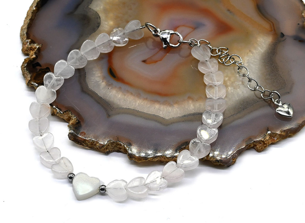 Браслет из розового кварца сердце 6*6мм, 17см