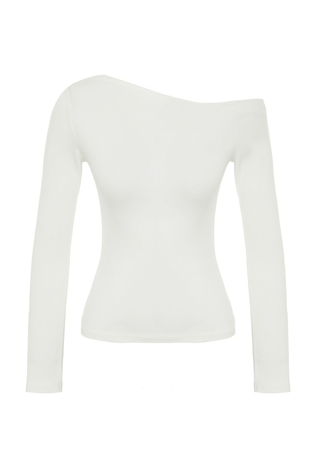 Ekru Premium Yumusak Kumasl? Fitted/Vucuda Oturan Kay?k Yaka Orme Bluz TWOAW24BZ00227