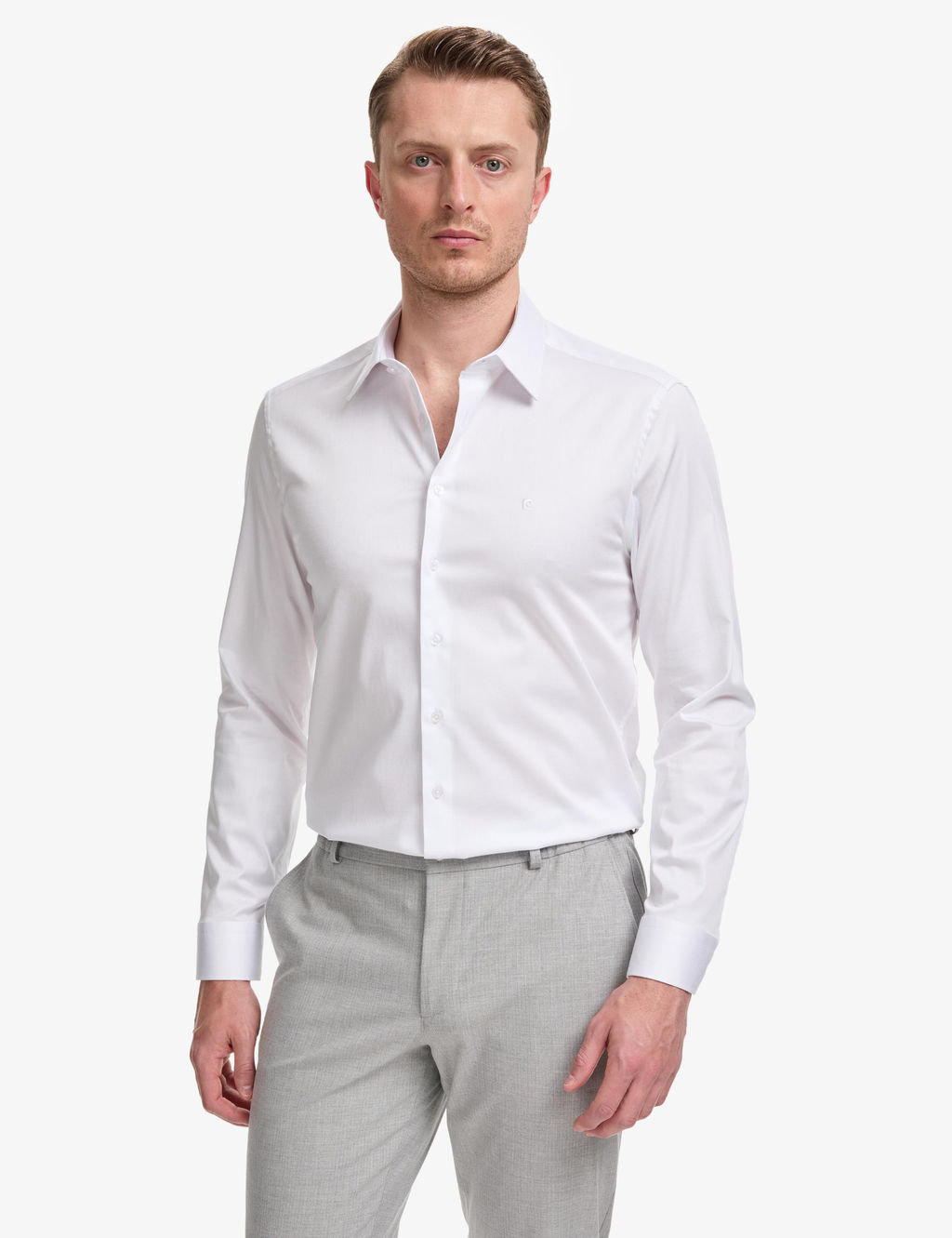 Beyaz Slim Fit Uzun Kollu Esnek Basic G_mlek