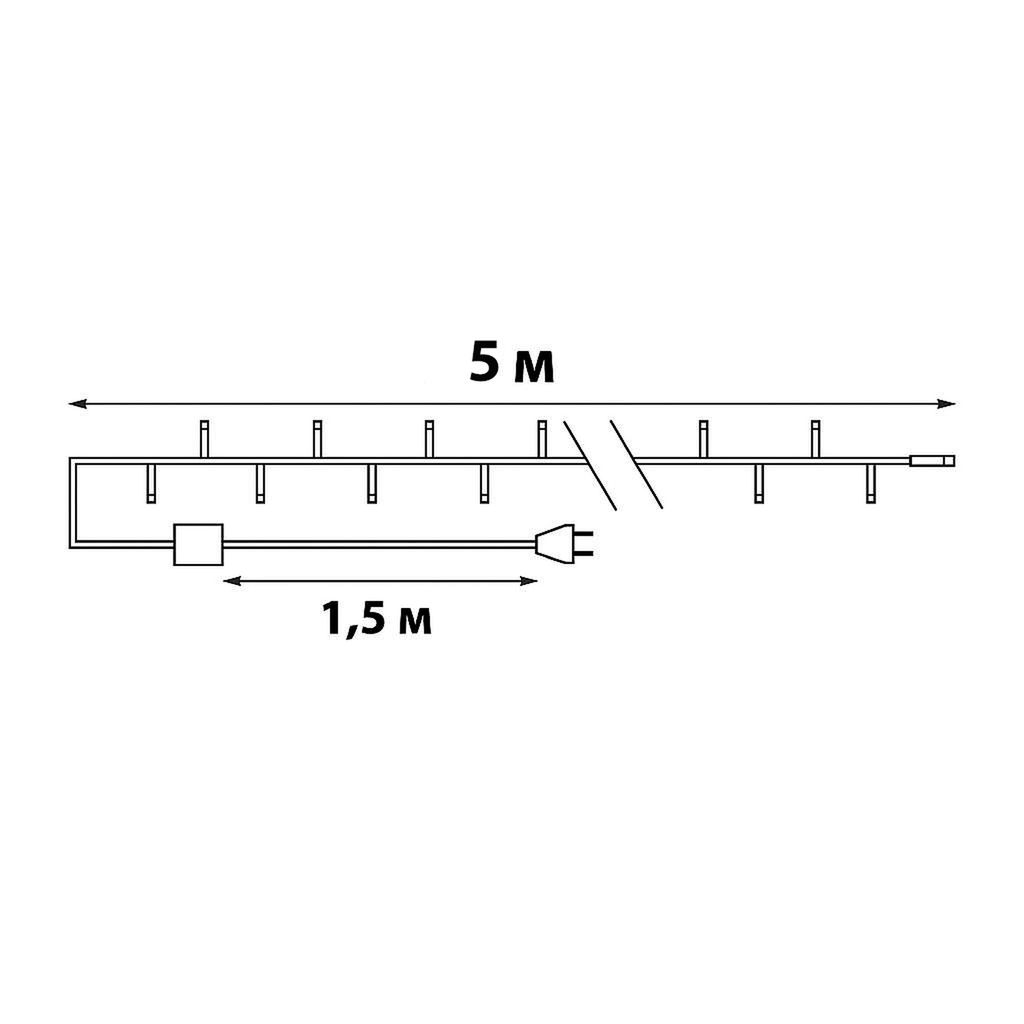 ULD-S0500-050/DTA WHITE IP20 Гирлянда светодиодная с контроллером, 5м. 50 светодиодов. Белый свет. Провод прозрачный. ТМ Uniel