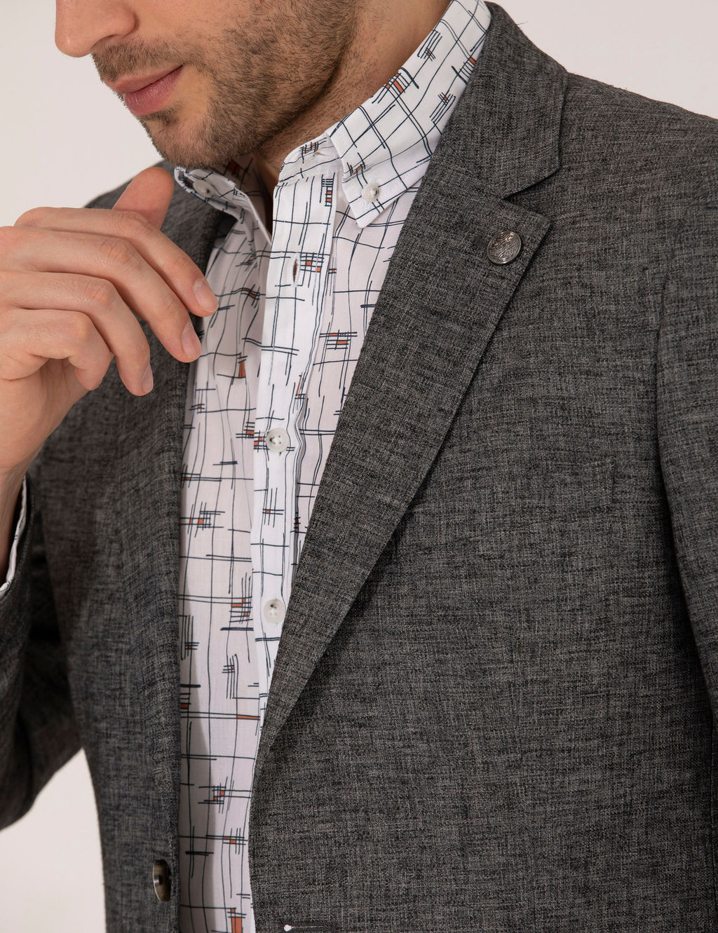 Antrasit Ekstra Slim Fit Keten Kar___ml_ Blazer Ceket