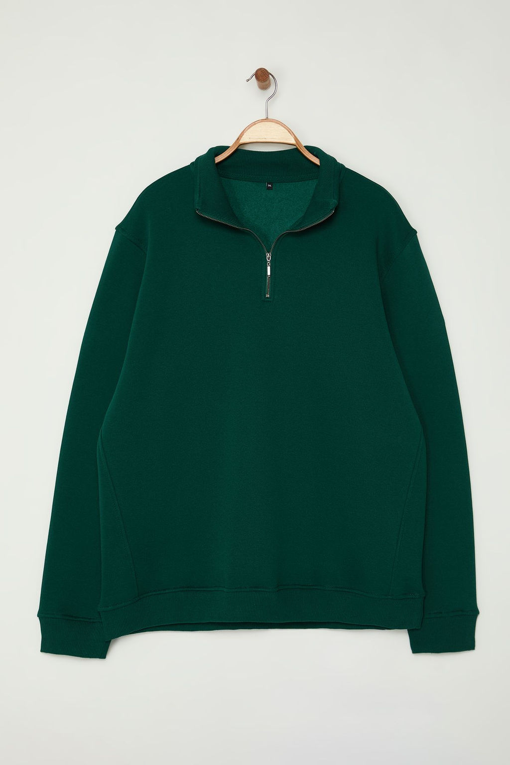 TRENDYOL MAN Yesil Buyuk Beden Oversize/Normal Kesim Dik Yaka Fermuarl? Ici Polarl? Sweatshirt TMNAW24AO00024 - Trendyolmilla фото 8