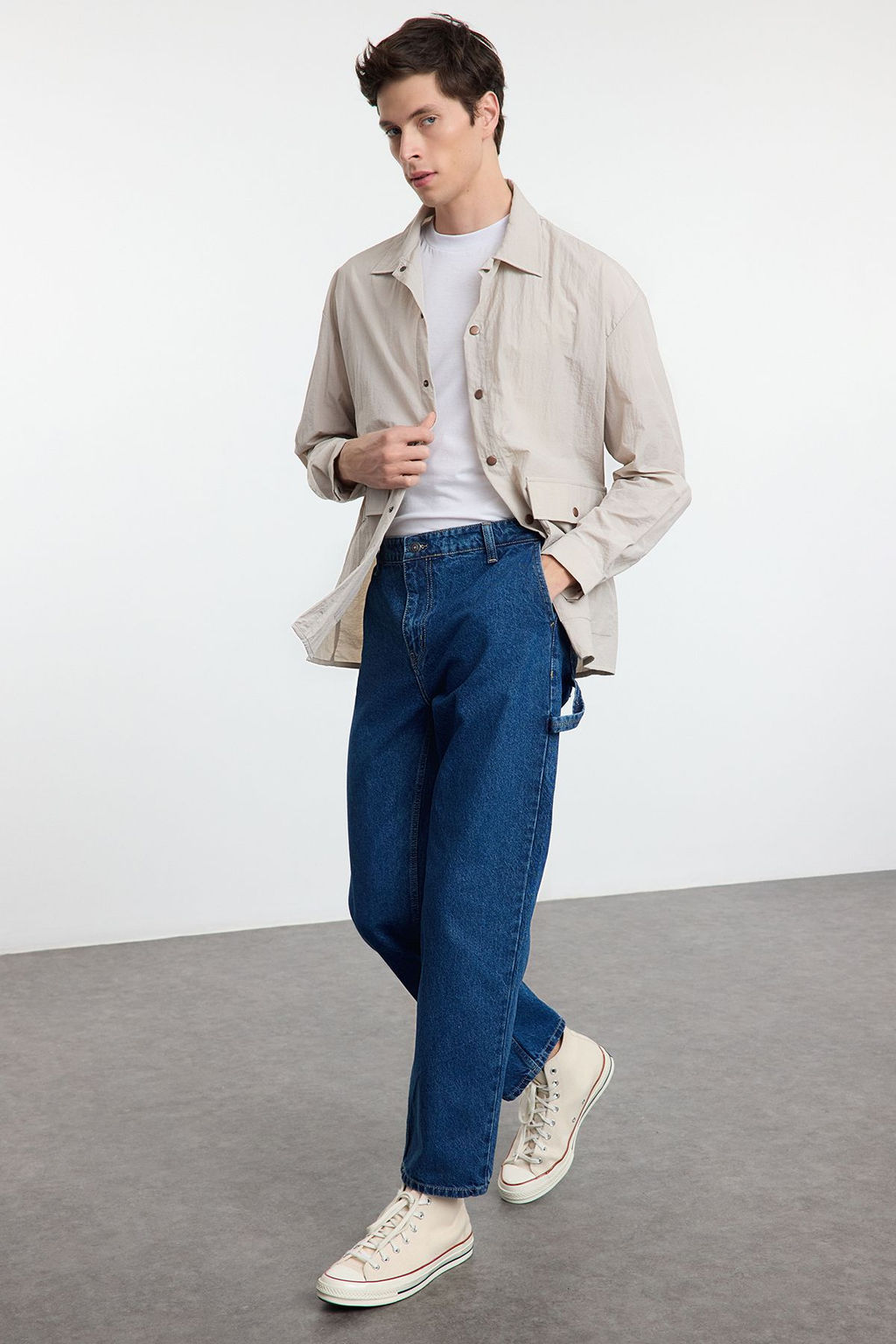 TRENDYOL MAN Orta Mavi %100 Pamuk Loose Fit Carpenter Bol Kot Pantolon Jeans TMNAW25JE00001 - Trendyolmilla фото 2