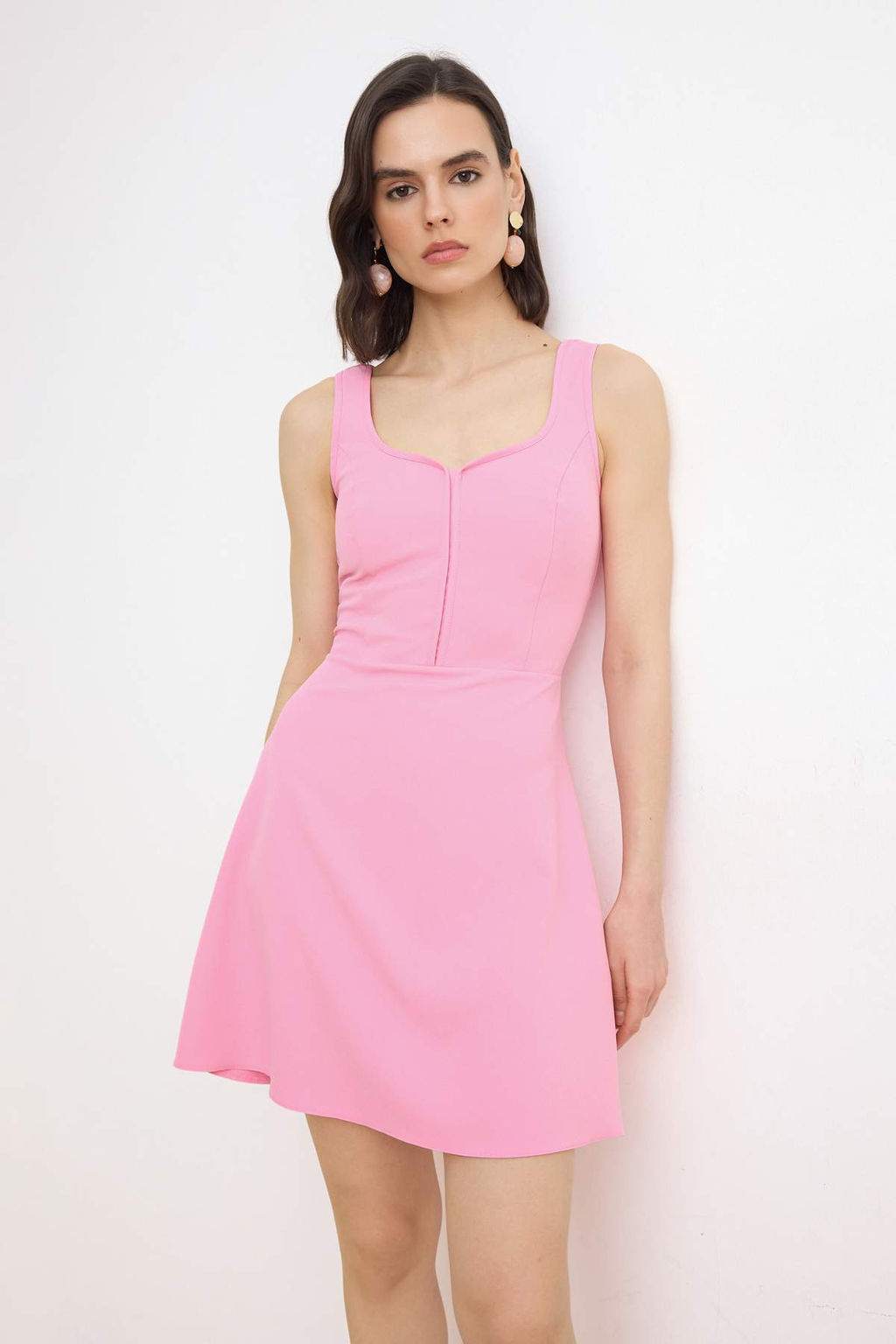 Ac?k Pembe A Kesim Mini Esnek Dokuma Elbise TWOSS26EL00292