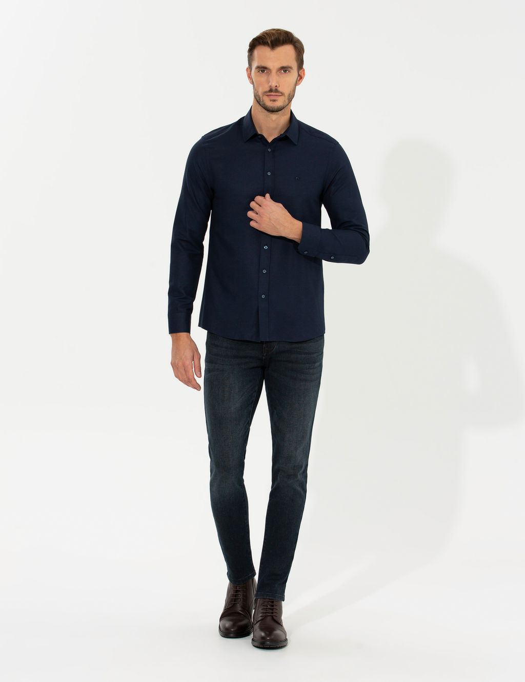 Lacivert Slim Fit Oxford G_mlek