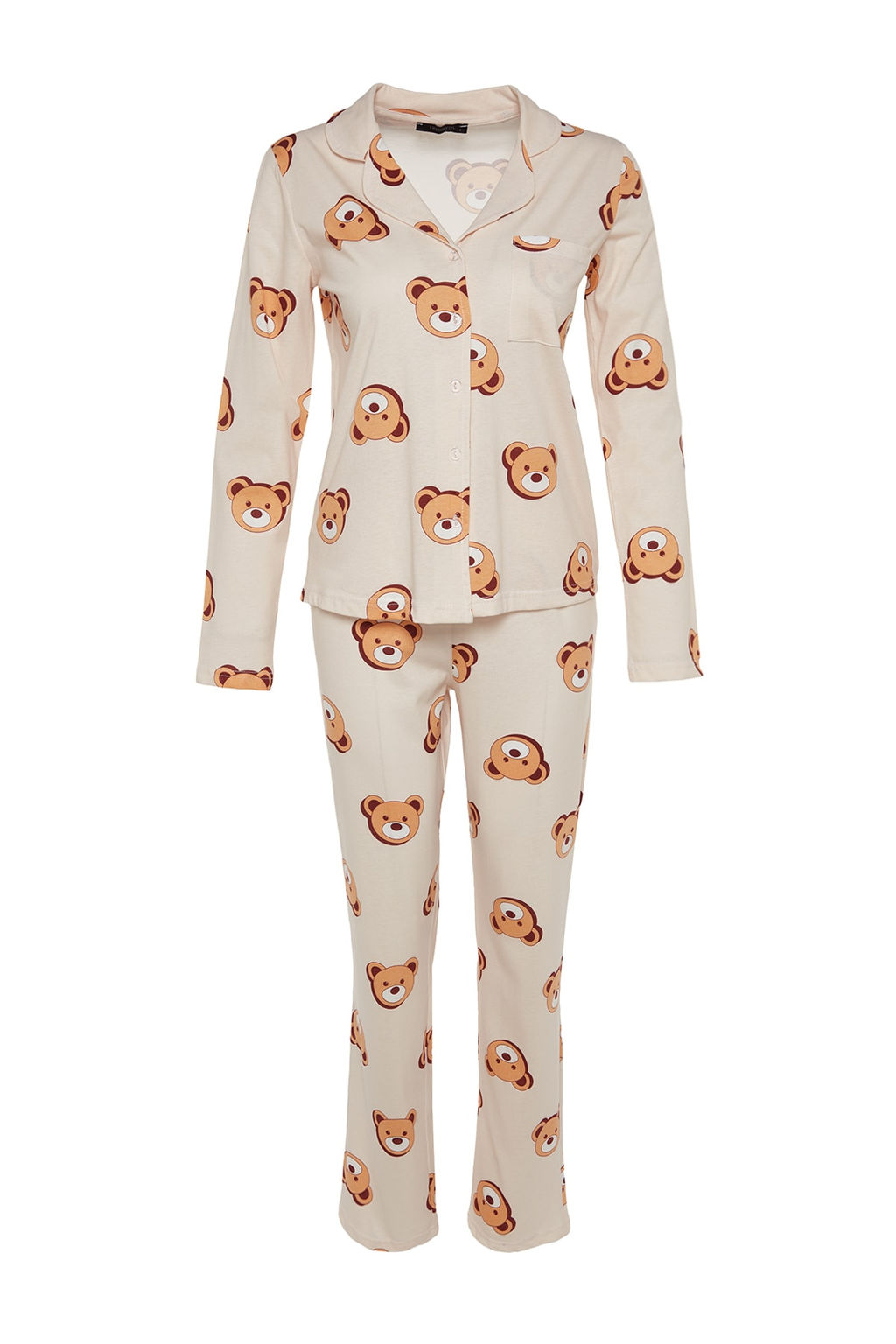 Trendyolmilla Ekru %100 Pamuklu Ay?c?kl? Gomlek-Pantolon Orme Pijama Tak?m? THMAW24PT00002 фото 15