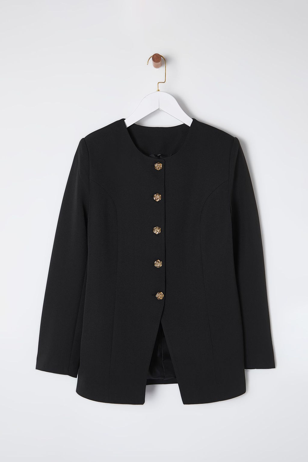 Siyah Vatkal? Bisiklet Yaka Dokuma Blazer Ceket TWOSS25BC00008