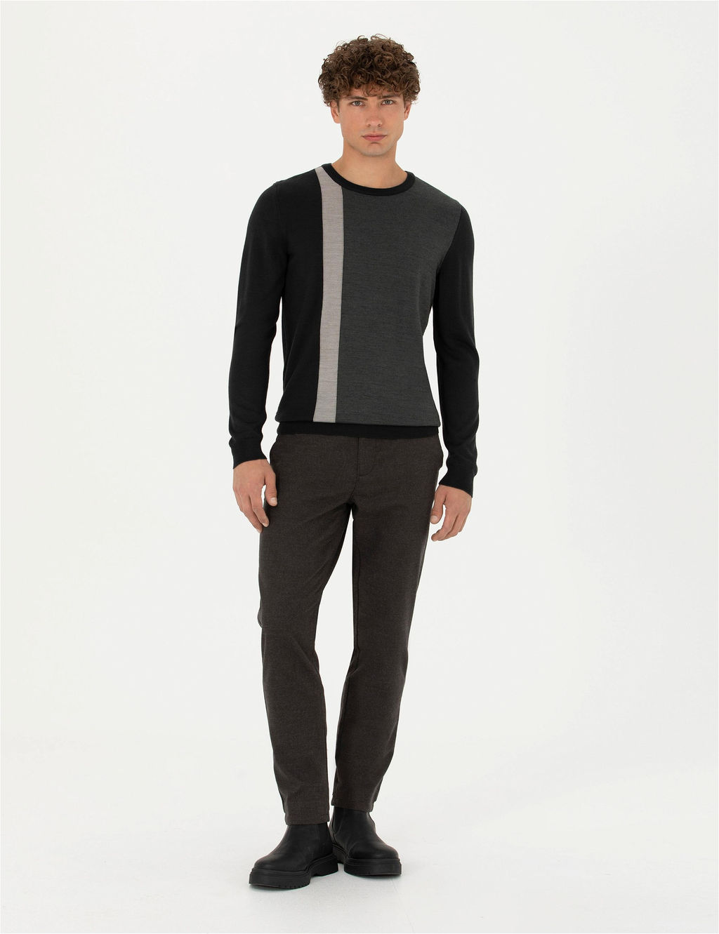 Siyah Slim Fit Bisiklet Yaka Y_n Kar___ml_ Triko Kazak - Pierre cardin фото 4