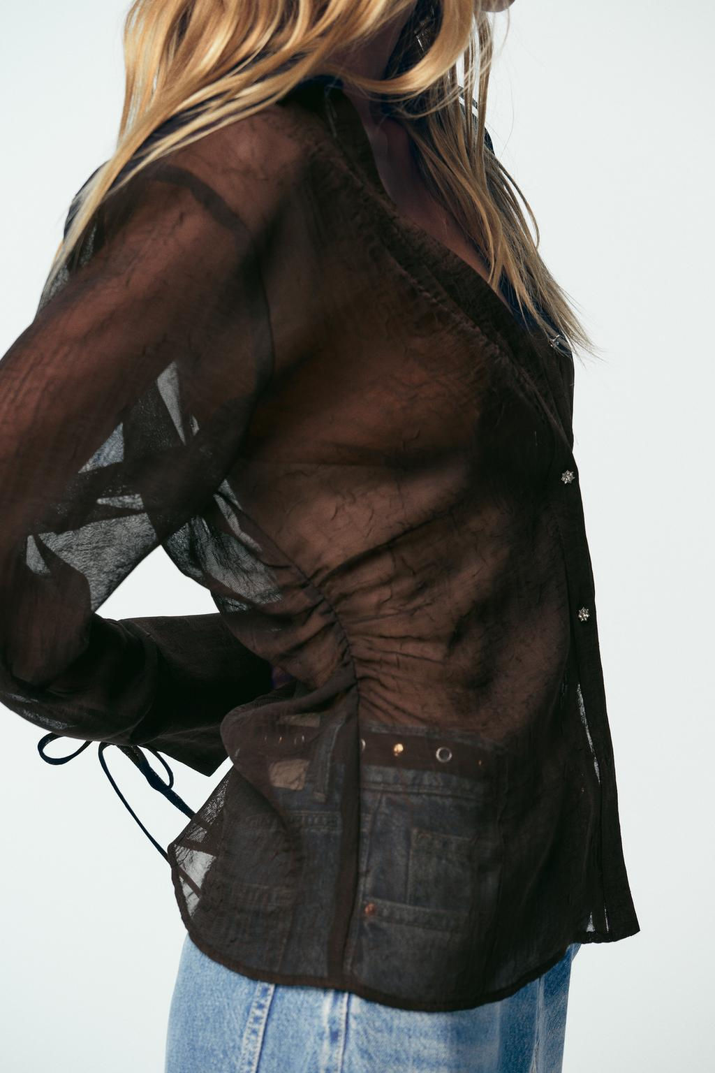 SEMI-SHEER SHIRT WITH TIES - Zara фото 5