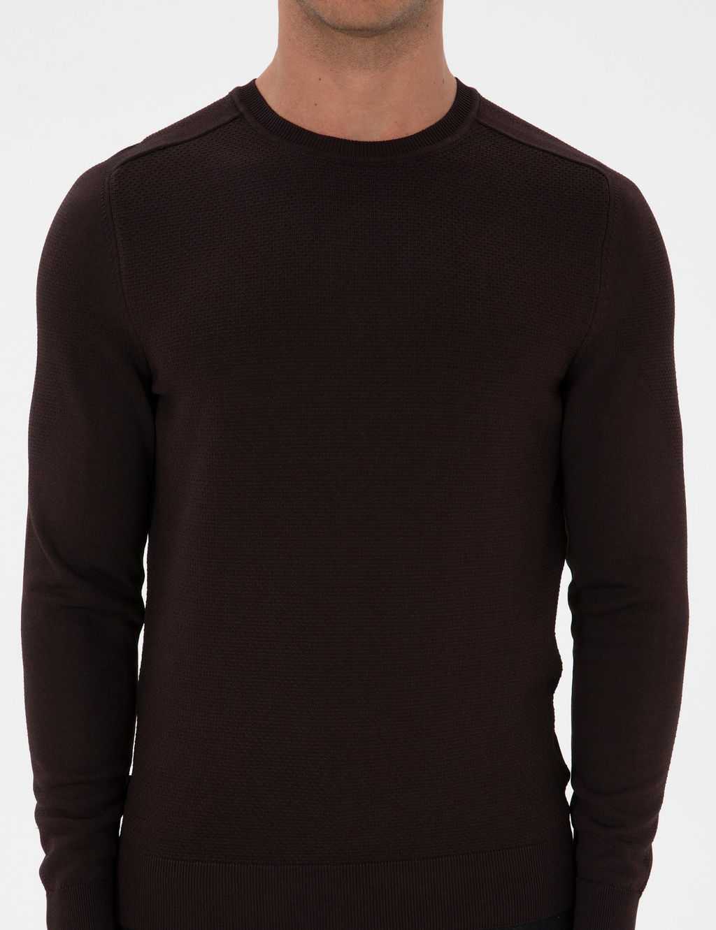 Koyu Kahverengi Slim Fit Bisiklet Yaka Triko Kazak