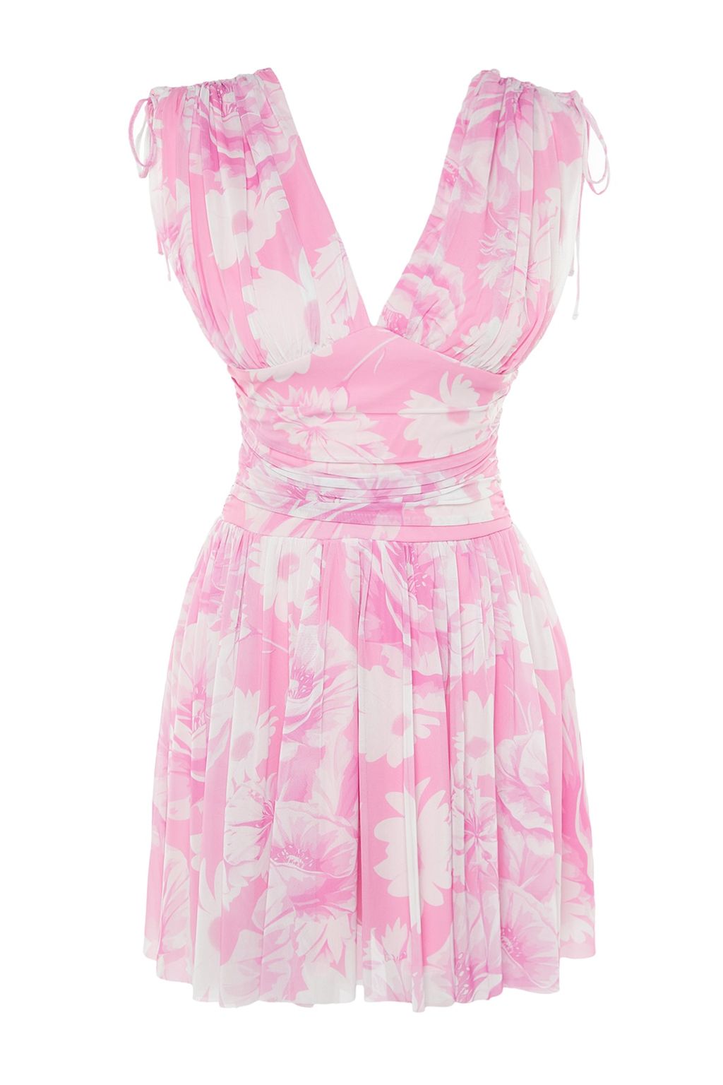 TRENDYOLMILLA Pembe-Cok Renkli A-Kesim Cicek Desenli Orme K?sa Abiye Gece Elbise TPRSS23EL00208