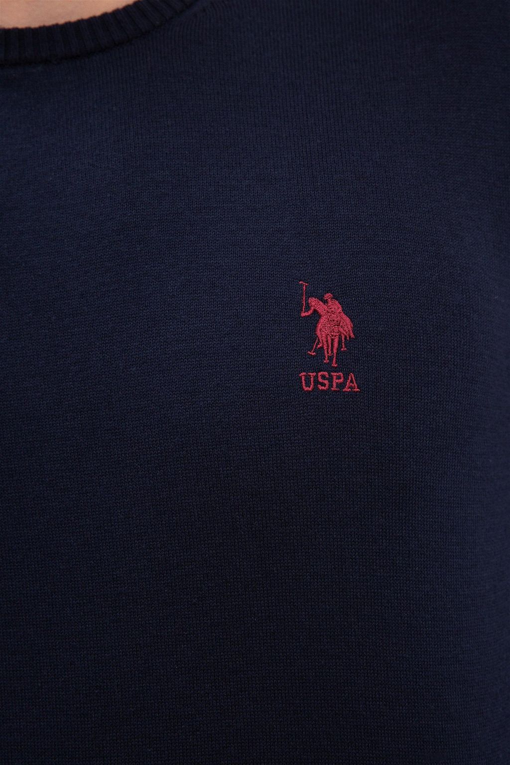 U. S. Polo Assn / Мужской трикотажный свитер темно-синего цвета с круглым вырезом Basic - U.s. polo assn фото 5