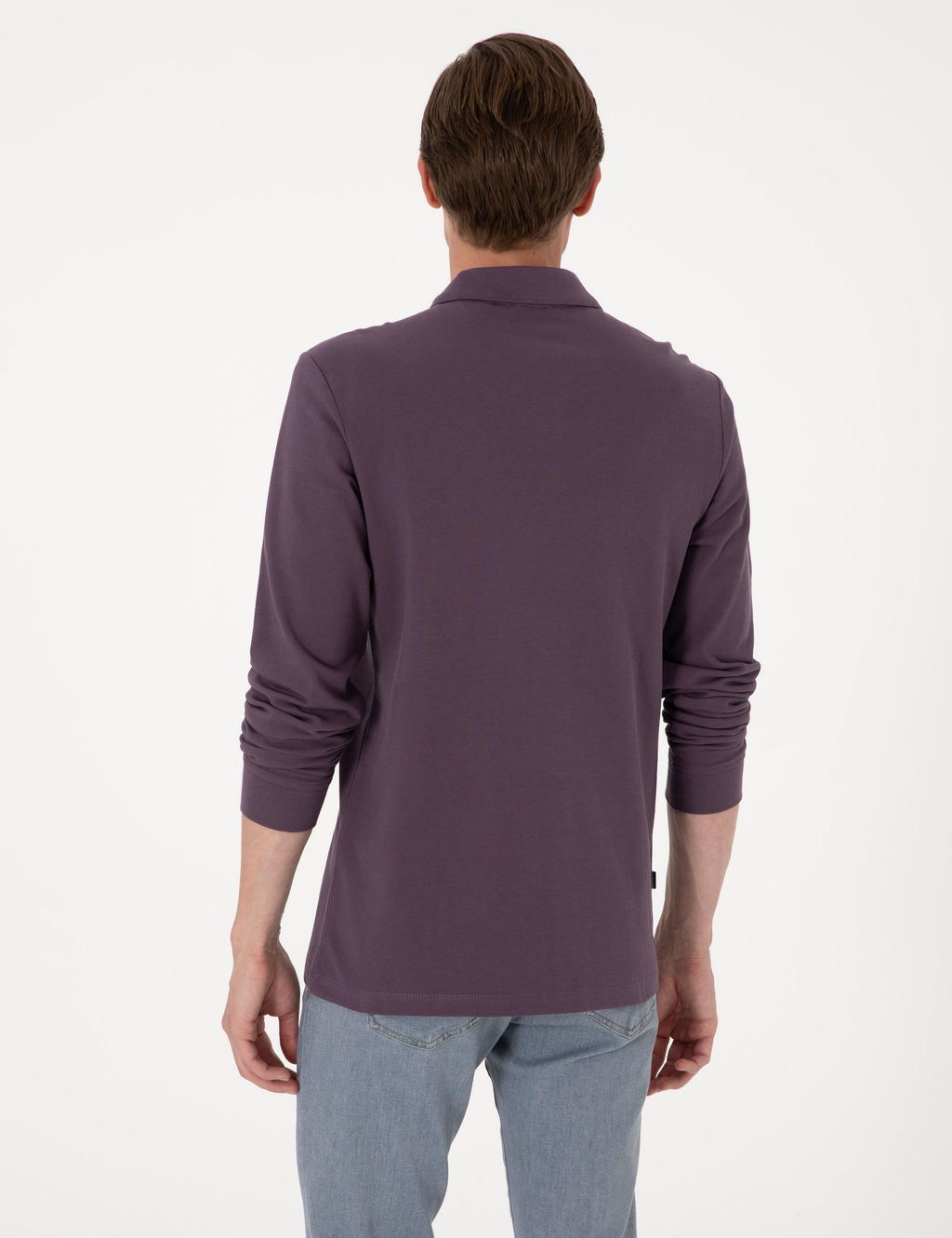 Mor Slim Fit K_vr_lmaz Polo Yaka Basic Pike Sweatshirt