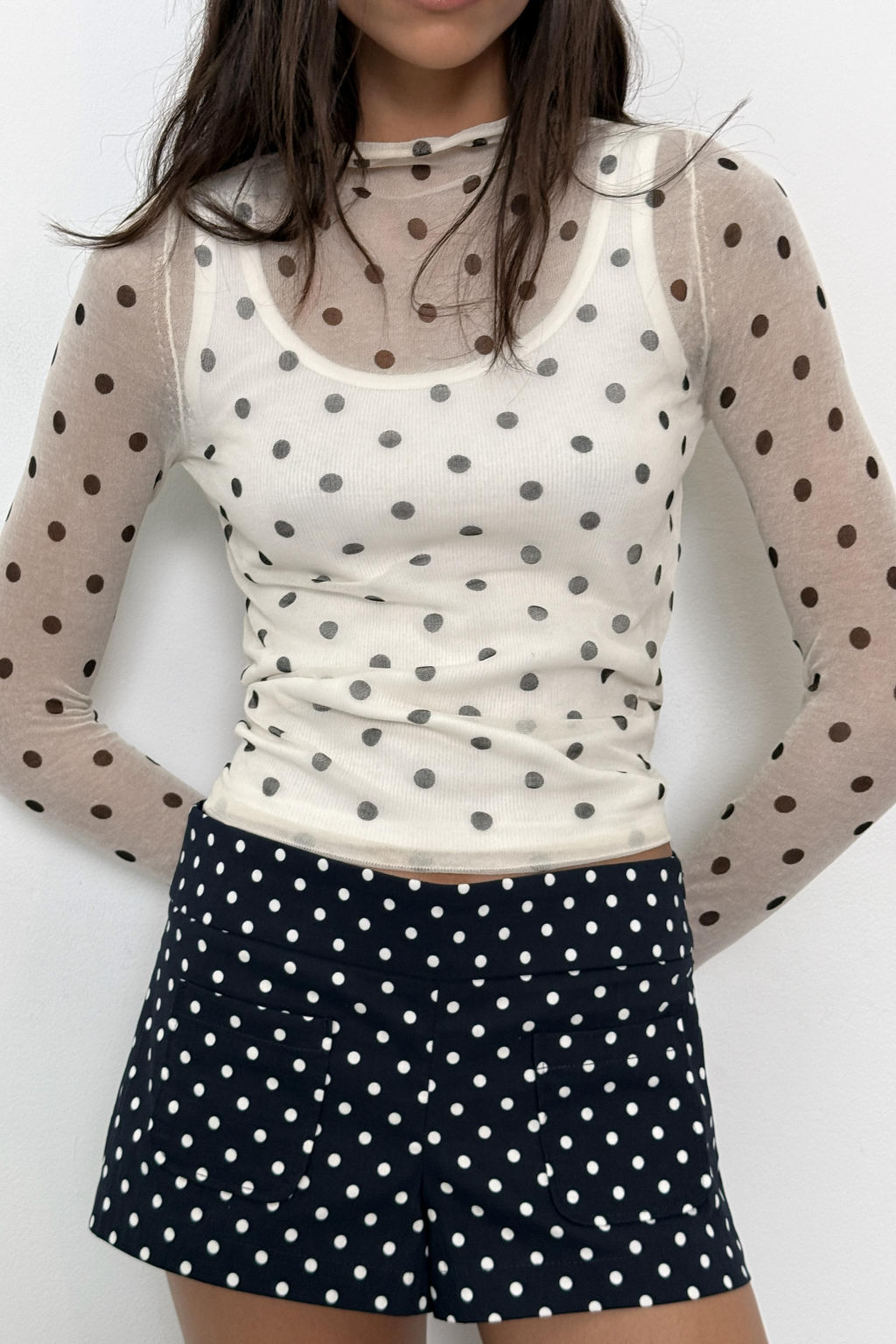 TOP PUNTO SEMITRANSPARENTE LUNARES / Blanco / Negro - Zara фото 2