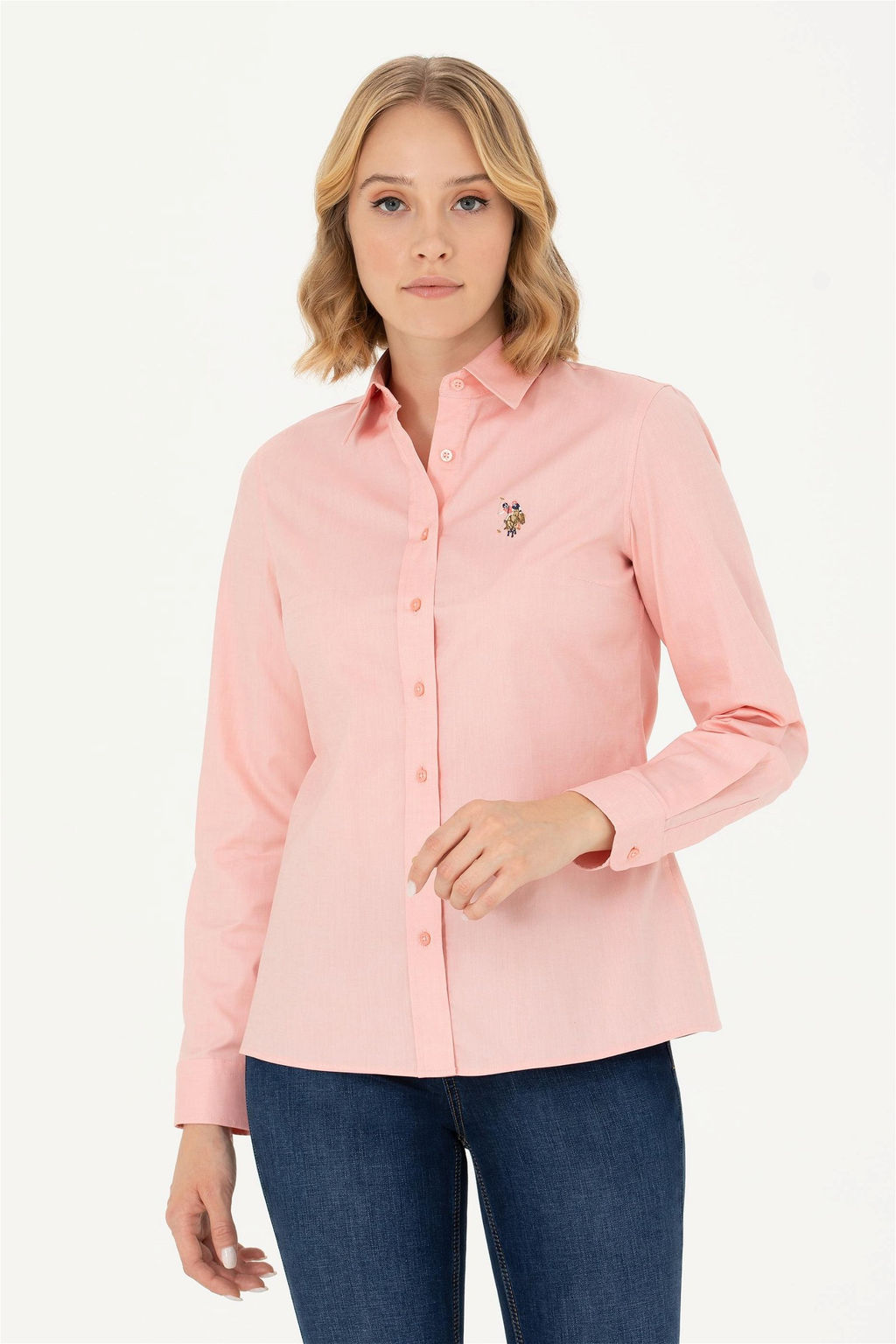 Женская базовая рубашка лососевого цвета с длинным рукавом - U.s. polo assn фото 3