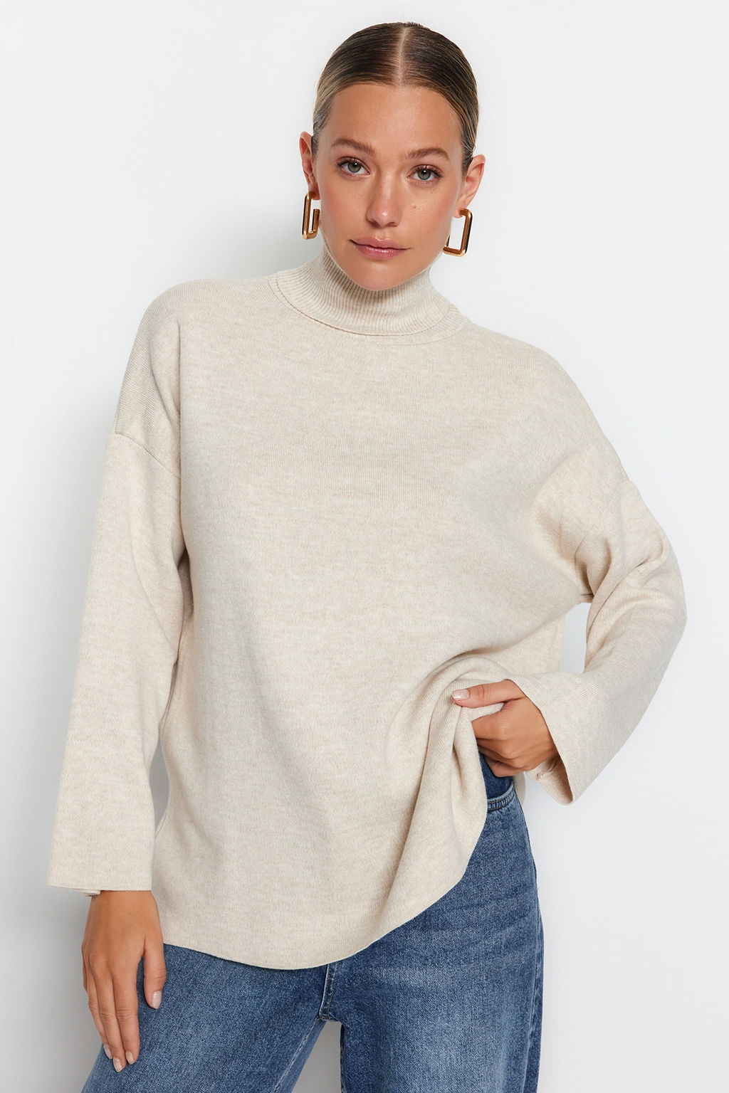 Ekru Genis Kal?p Basic Triko Kazak TWOAW23KZ00206 - Trendyolmilla фото 20